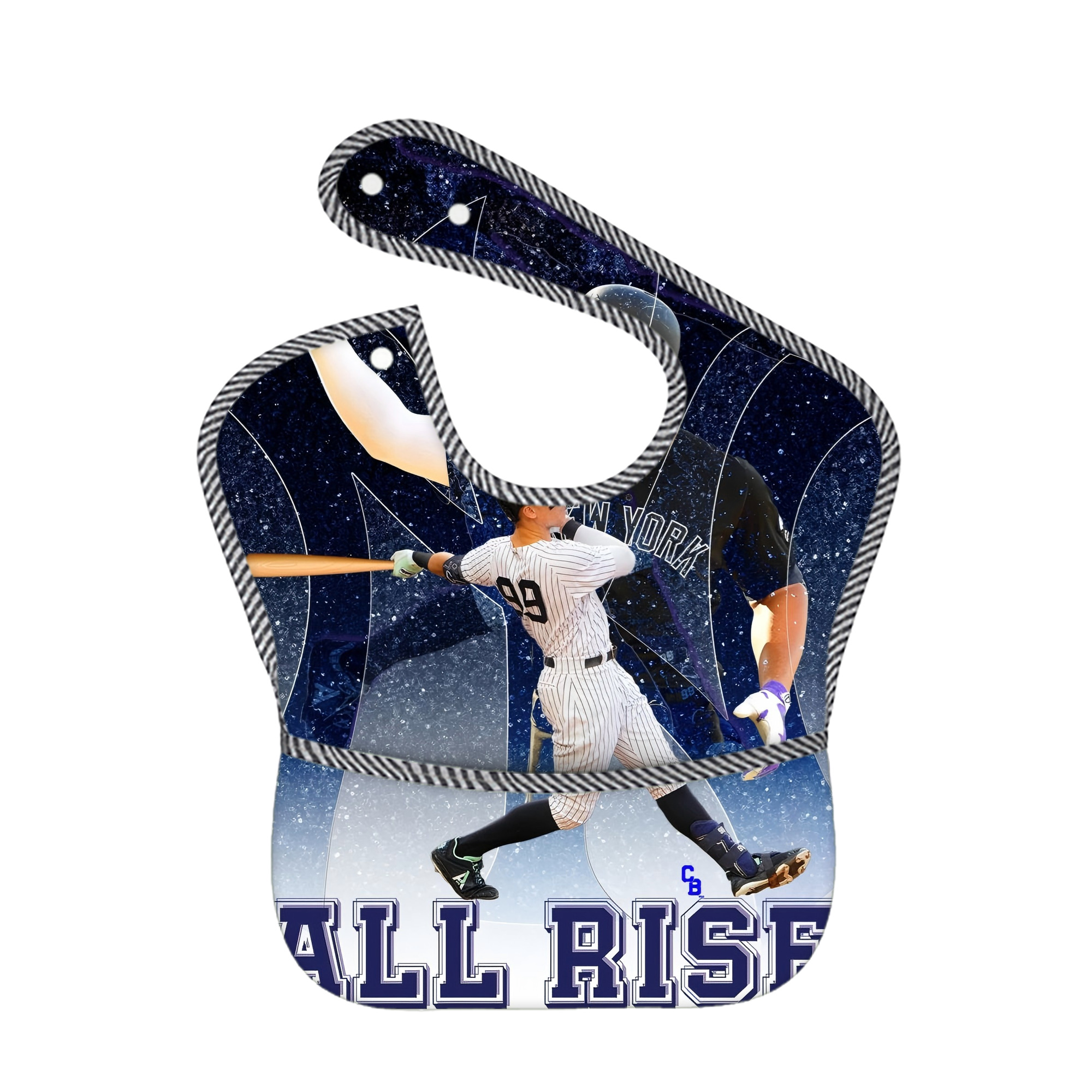 Aaron Judge 99 All Rise Adjustable Waterproof Toddler Bib – Full-Print Durable Polyester – Foldable Crumb Pocket – Easy Snap Closure – Soft