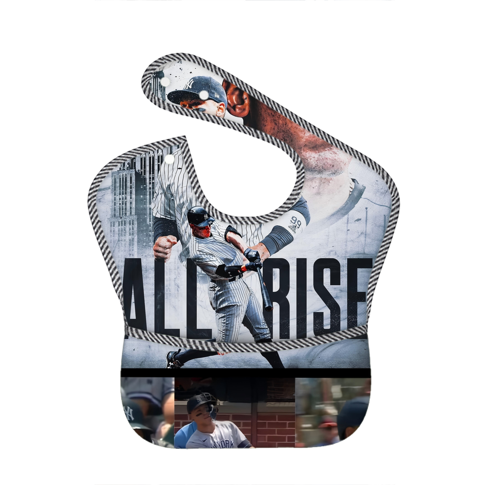 Aaron Judge 99 All Rise Adjustable Waterproof Toddler Bib – Full-Print Durable Polyester – Foldable Crumb Pocket – Easy Snap Closure – Soft