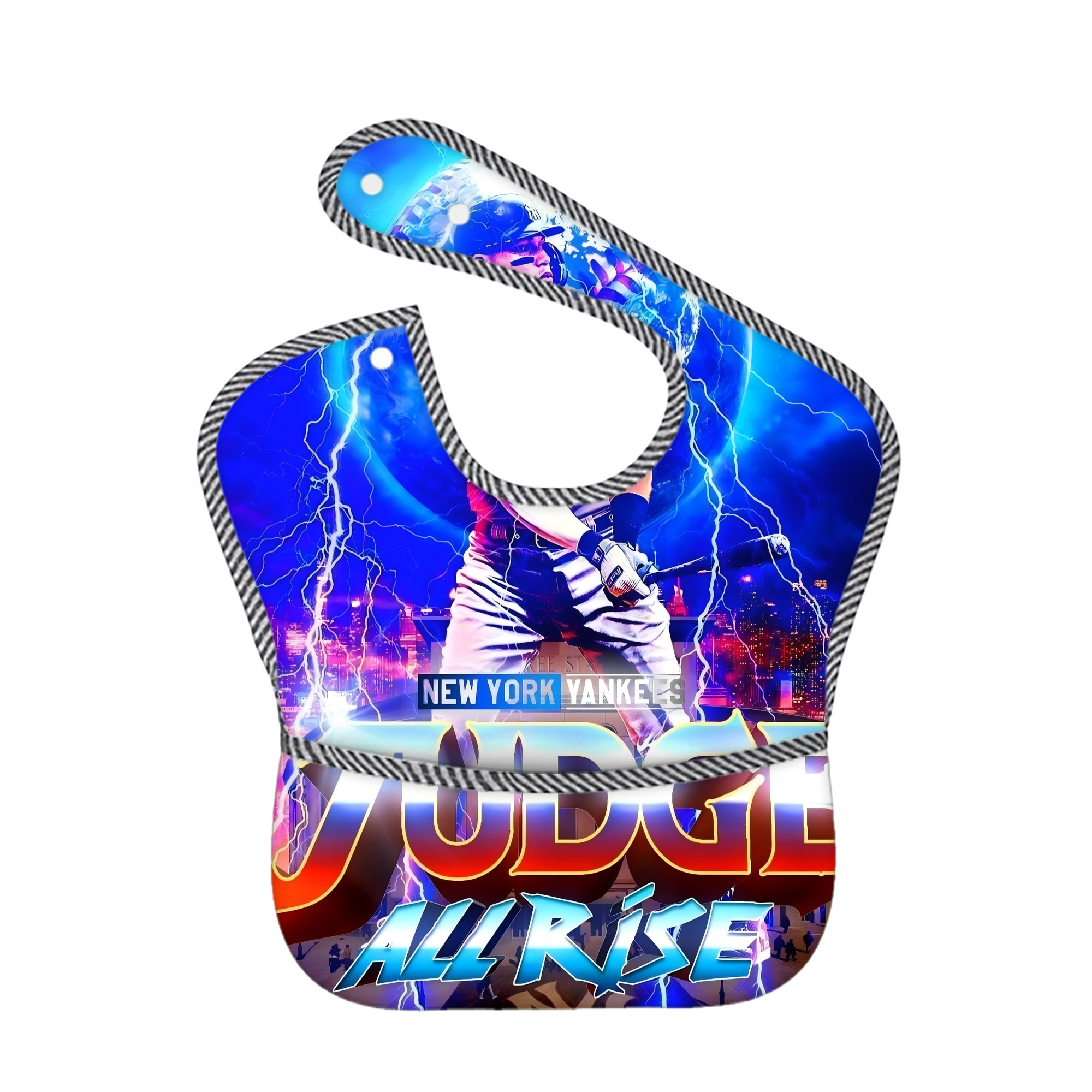 Aaron Judge 99 All Rise Adjustable Waterproof Toddler Bib – Full-Print Durable Polyester – Foldable Crumb Pocket – Easy Snap Closure – Soft