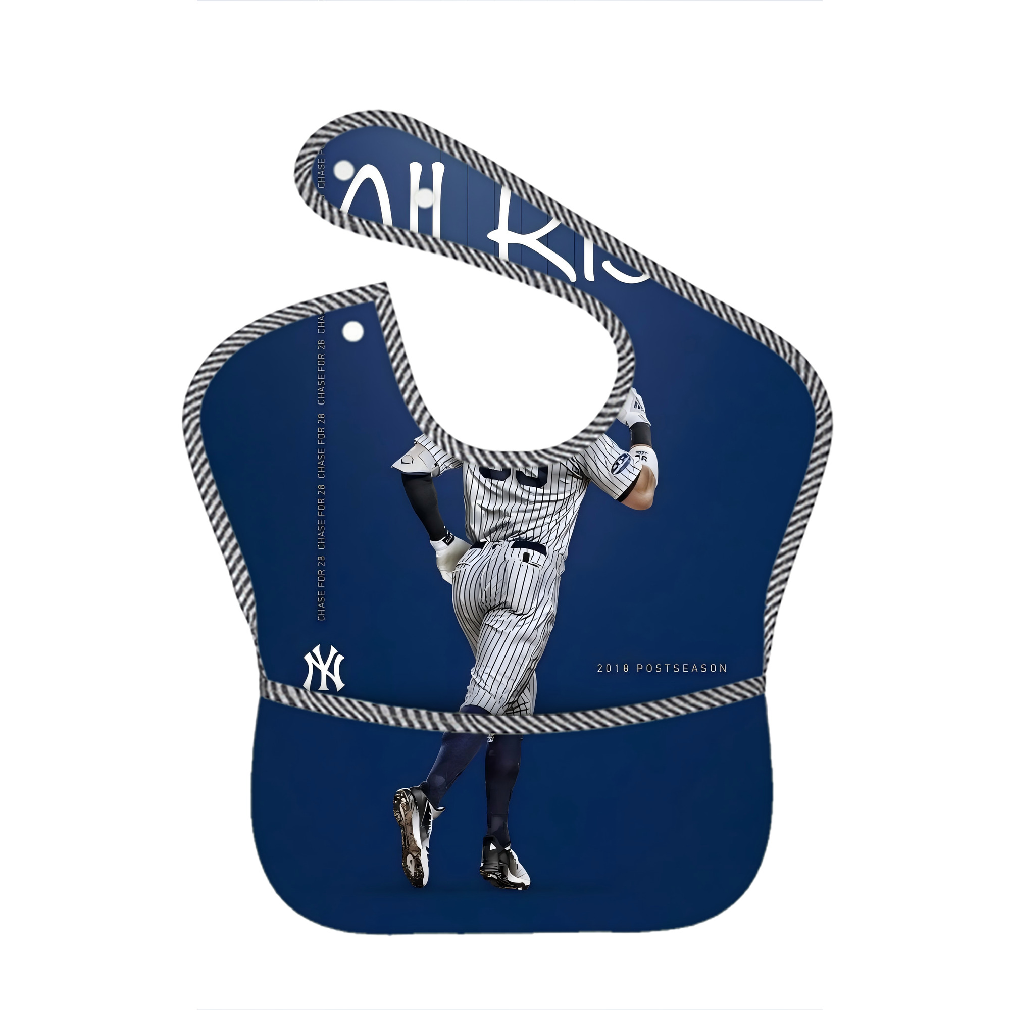 Aaron Judge 99 All Rise Adjustable Waterproof Toddler Bib – Full-Print Durable Polyester – Foldable Crumb Pocket – Easy Snap Closure – Soft