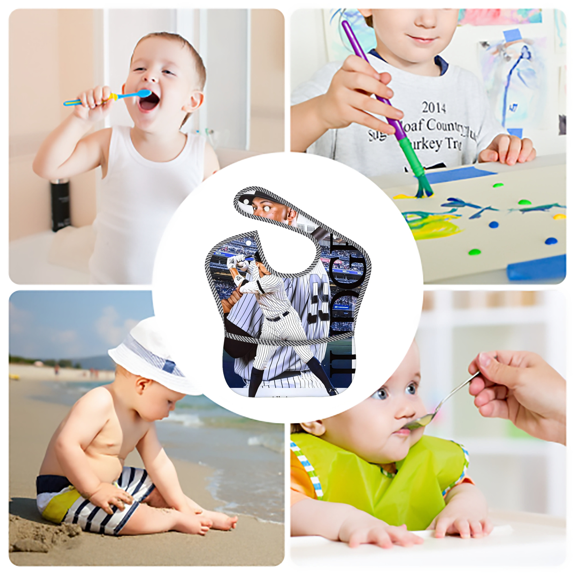 Aaron Judge 99 All Rise Adjustable Waterproof Toddler Bib – Full-Print Durable Polyester – Foldable Crumb Pocket – Easy Snap Closure – Soft