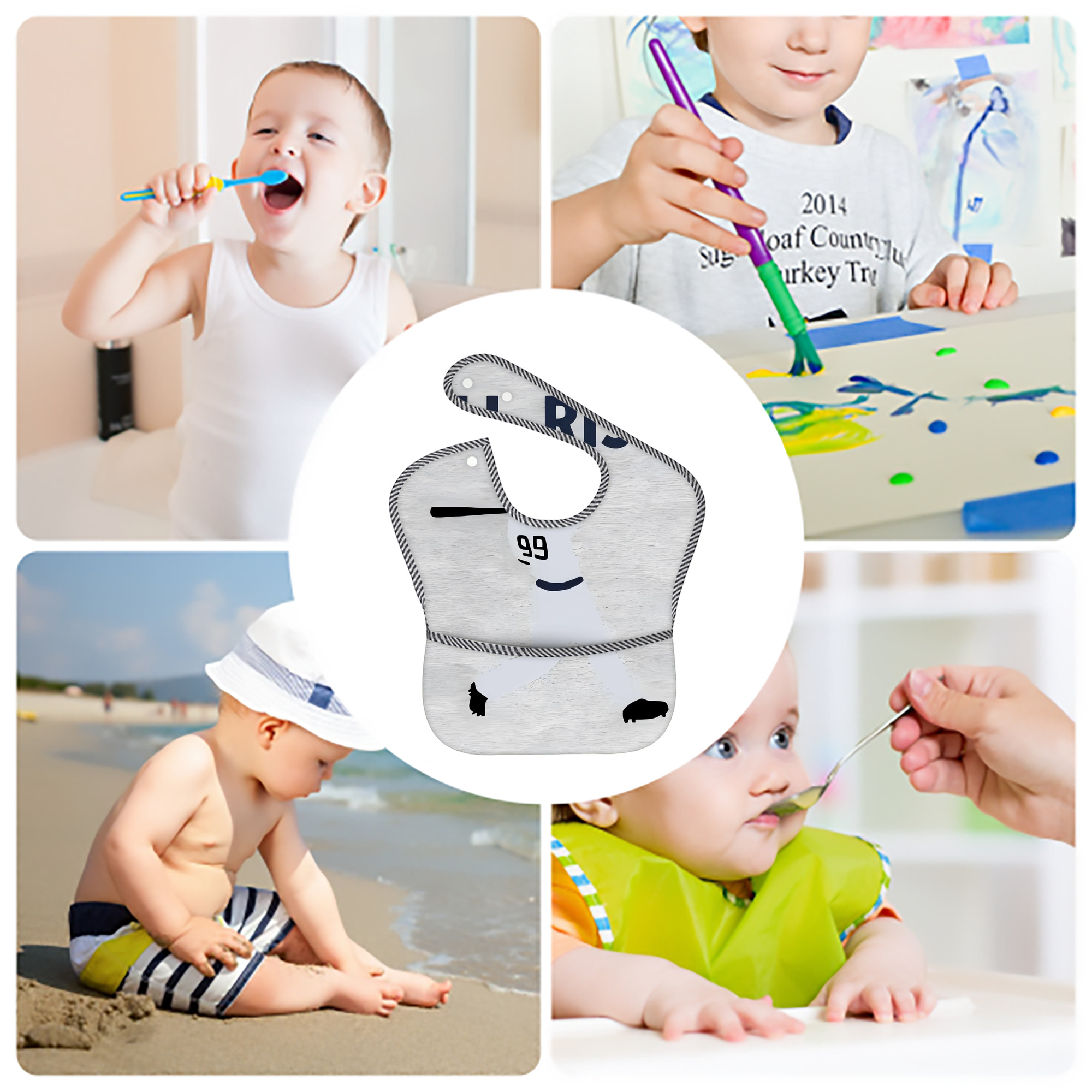 Aaron Judge 99 All Rise Adjustable Waterproof Toddler Bib – Full-Print Durable Polyester – Foldable Crumb Pocket – Easy Snap Closure – Soft