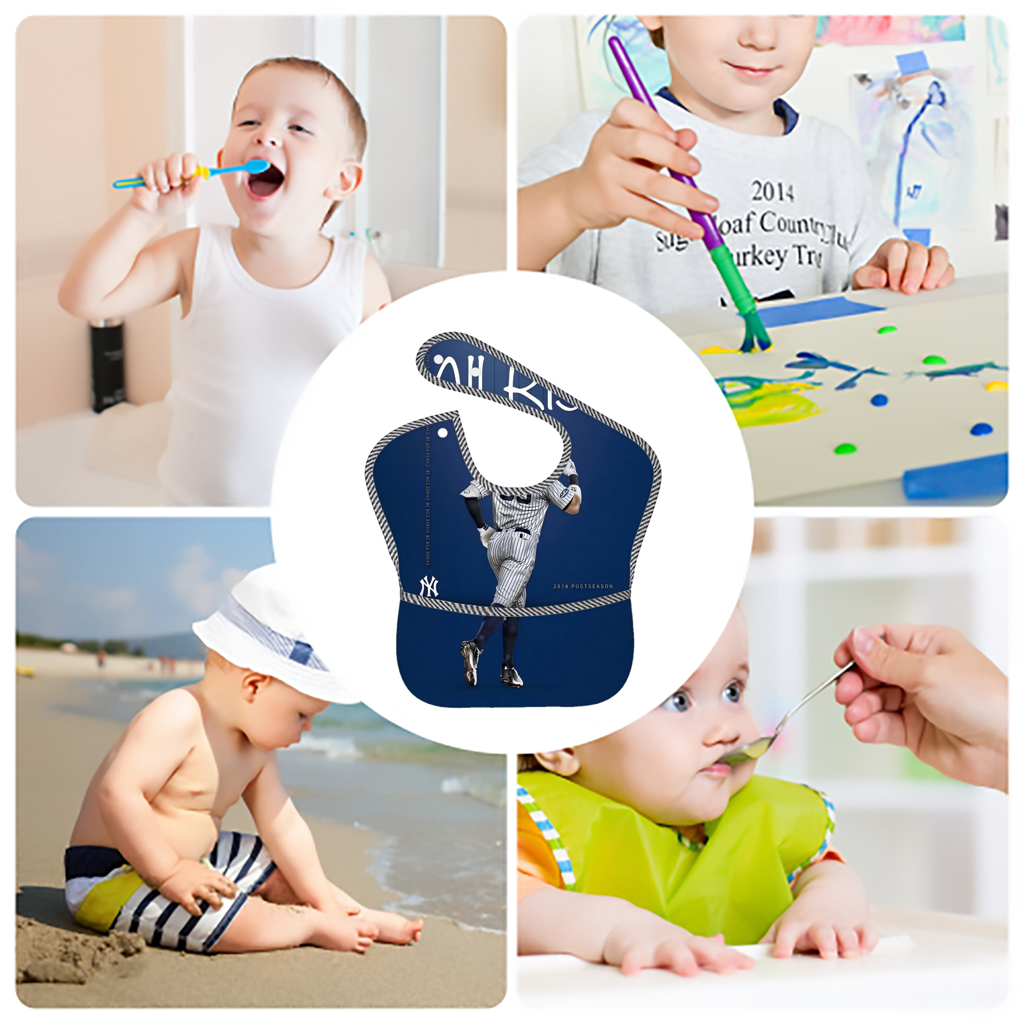 Aaron Judge 99 All Rise Adjustable Waterproof Toddler Bib – Full-Print Durable Polyester – Foldable Crumb Pocket – Easy Snap Closure – Soft
