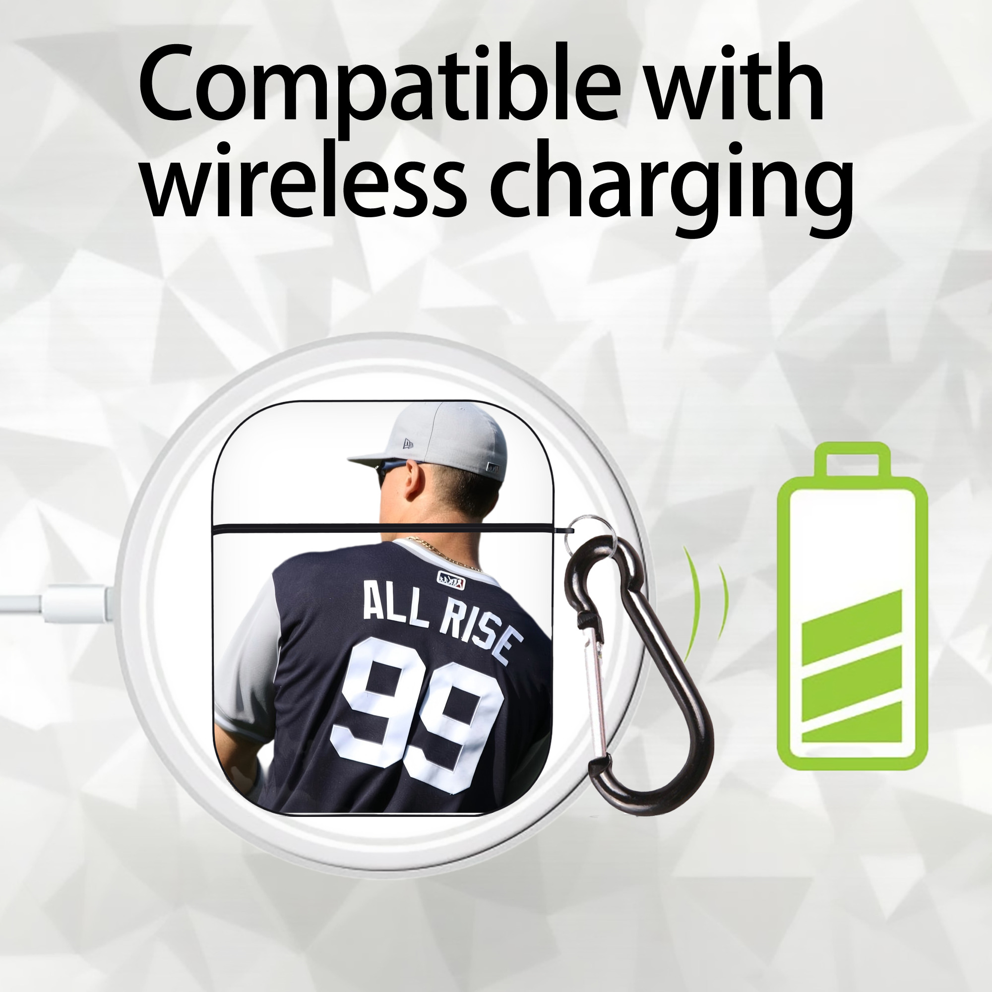 Aaron Judge 99 All Rise AirPods 2 Case Hard Shell Black, Flexible PC Material, Precise Cutouts, Full Protection, Anti-Fingerprint, Washable, Includes Keychain – Durable & Slim Design