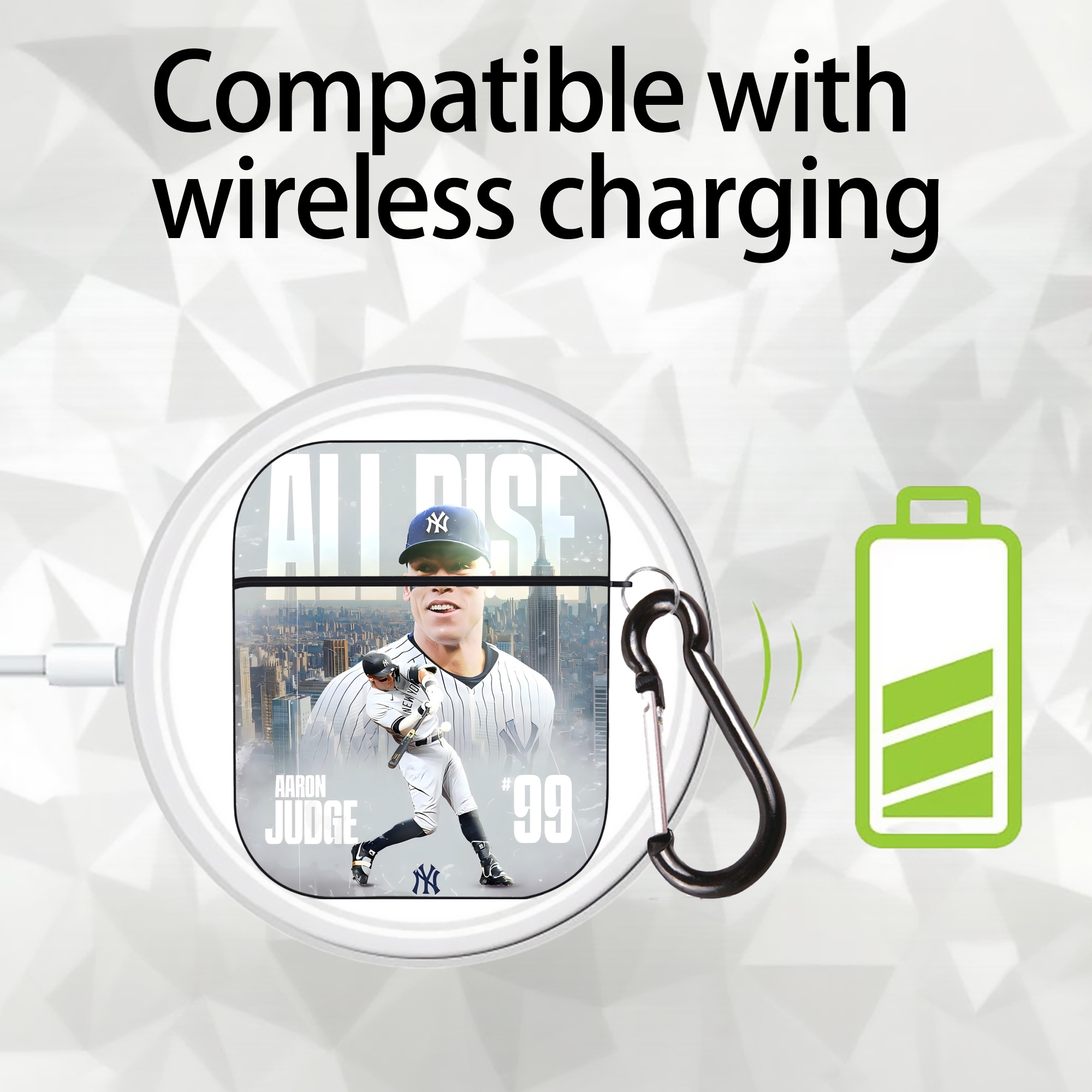 Aaron Judge 99 All Rise AirPods 2 Case Hard Shell Black, Flexible PC Material, Precise Cutouts, Full Protection, Anti-Fingerprint, Washable, Includes Keychain – Durable & Slim Design