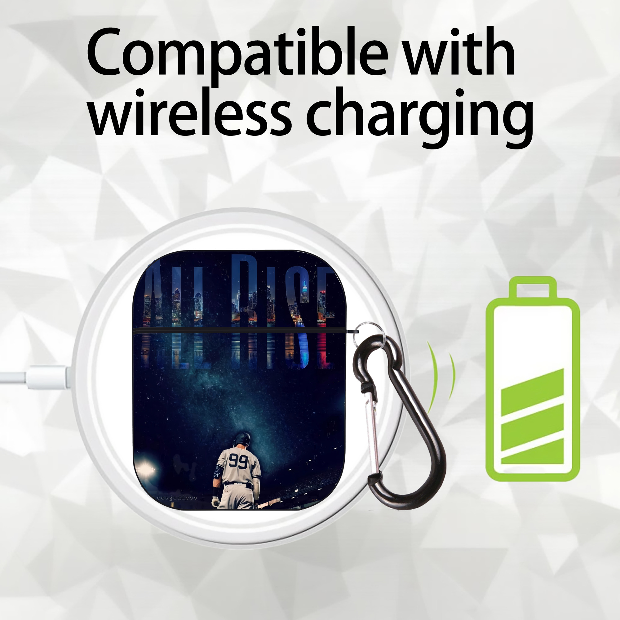 Aaron Judge 99 All Rise AirPods 2 Case Hard Shell Black, Flexible PC Material, Precise Cutouts, Full Protection, Anti-Fingerprint, Washable, Includes Keychain – Durable & Slim Design