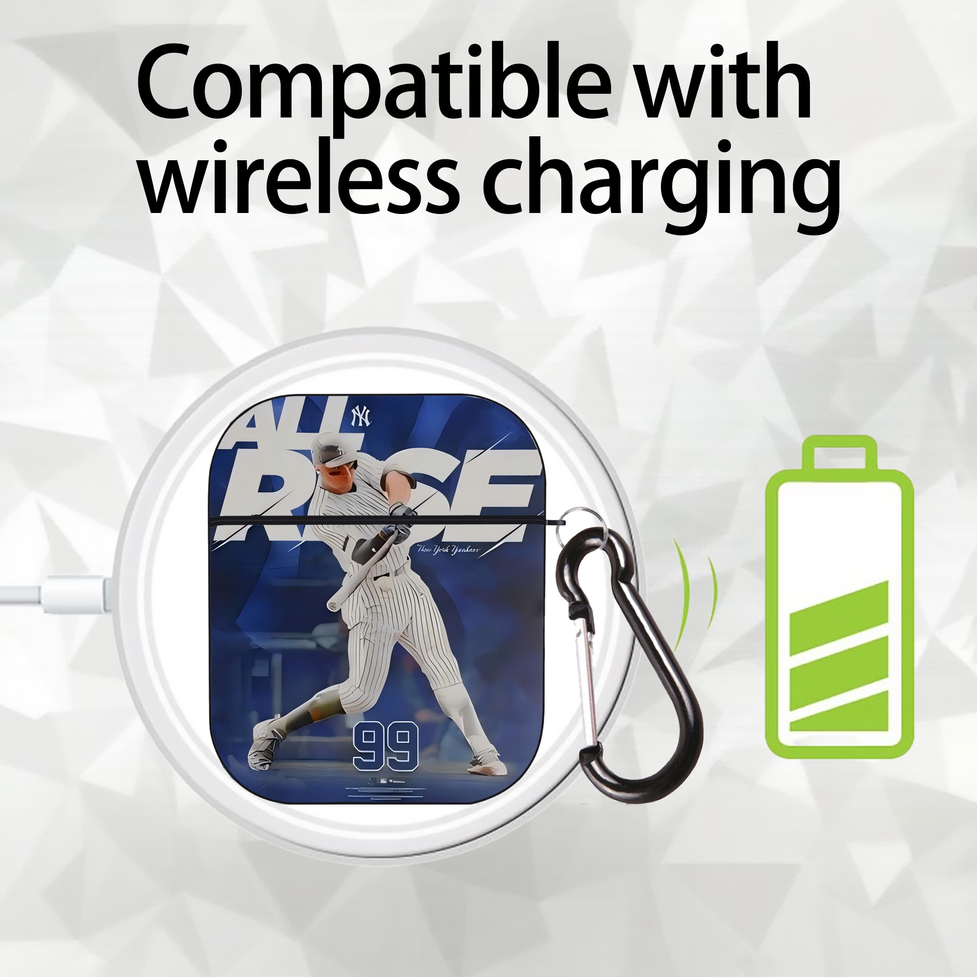 Aaron Judge 99 All Rise AirPods 2 Case Hard Shell Black, Flexible PC Material, Precise Cutouts, Full Protection, Anti-Fingerprint, Washable, Includes Keychain – Durable & Slim Design