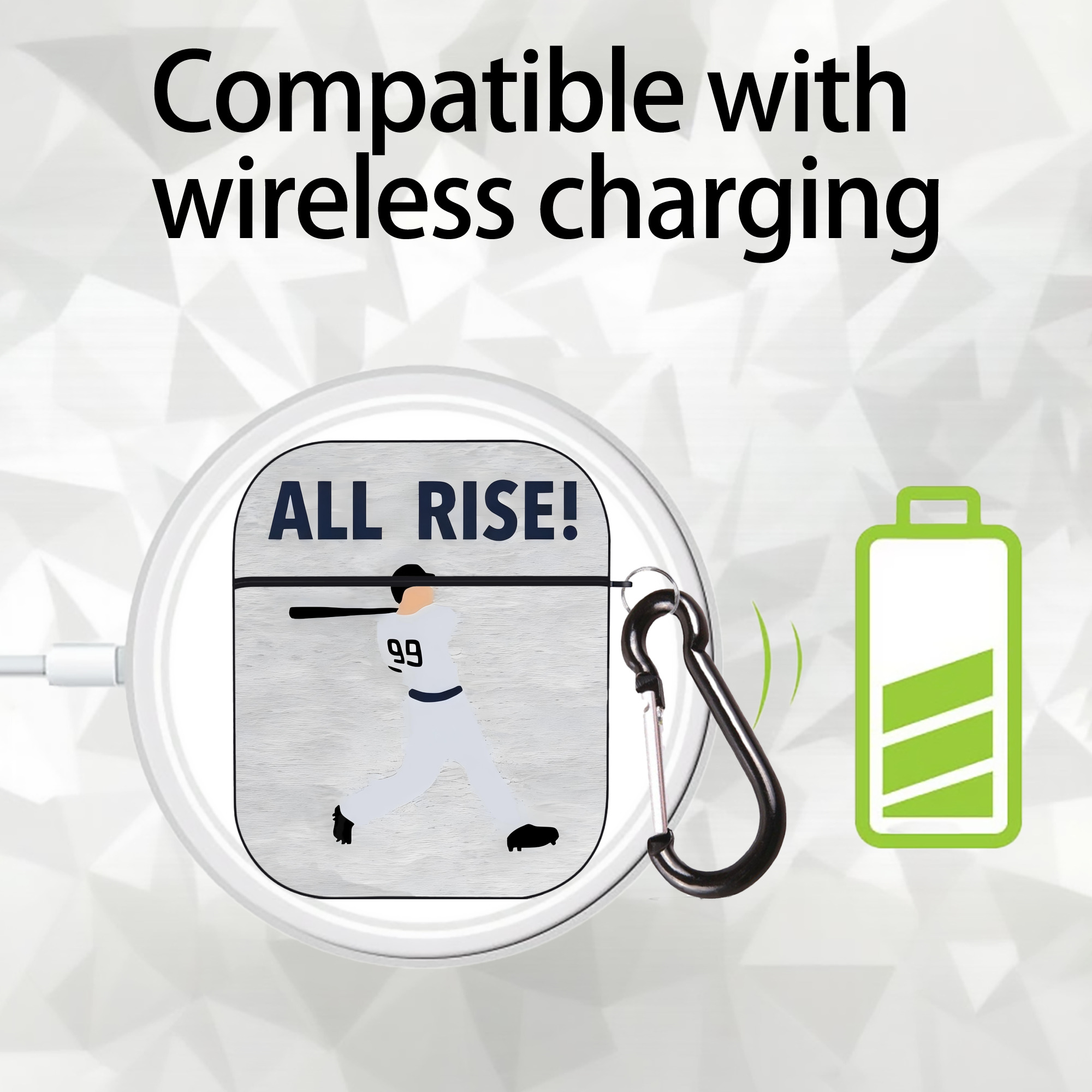 Aaron Judge 99 All Rise AirPods 2 Case Hard Shell Black, Flexible PC Material, Precise Cutouts, Full Protection, Anti-Fingerprint, Washable, Includes Keychain – Durable & Slim Design