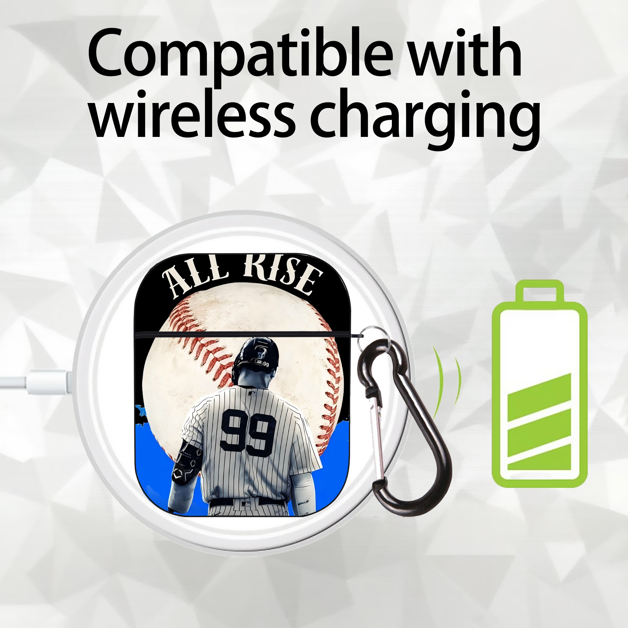 Aaron Judge 99 All Rise AirPods 2 Case Hard Shell Black, Flexible PC Material, Precise Cutouts, Full Protection, Anti-Fingerprint, Washable, Includes Keychain – Durable & Slim Design