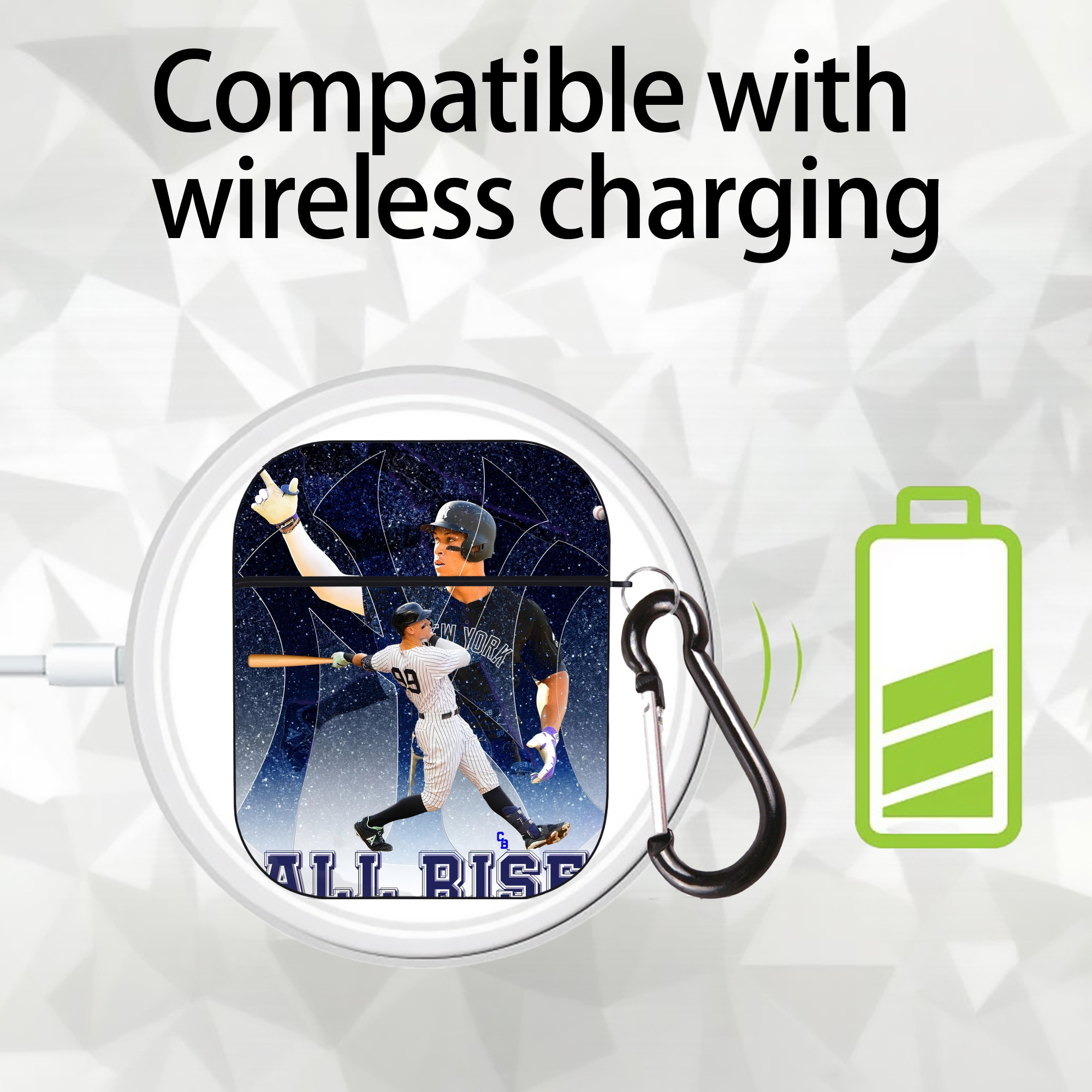 Aaron Judge 99 All Rise AirPods 2 Case Hard Shell Black, Flexible PC Material, Precise Cutouts, Full Protection, Anti-Fingerprint, Washable, Includes Keychain – Durable & Slim Design