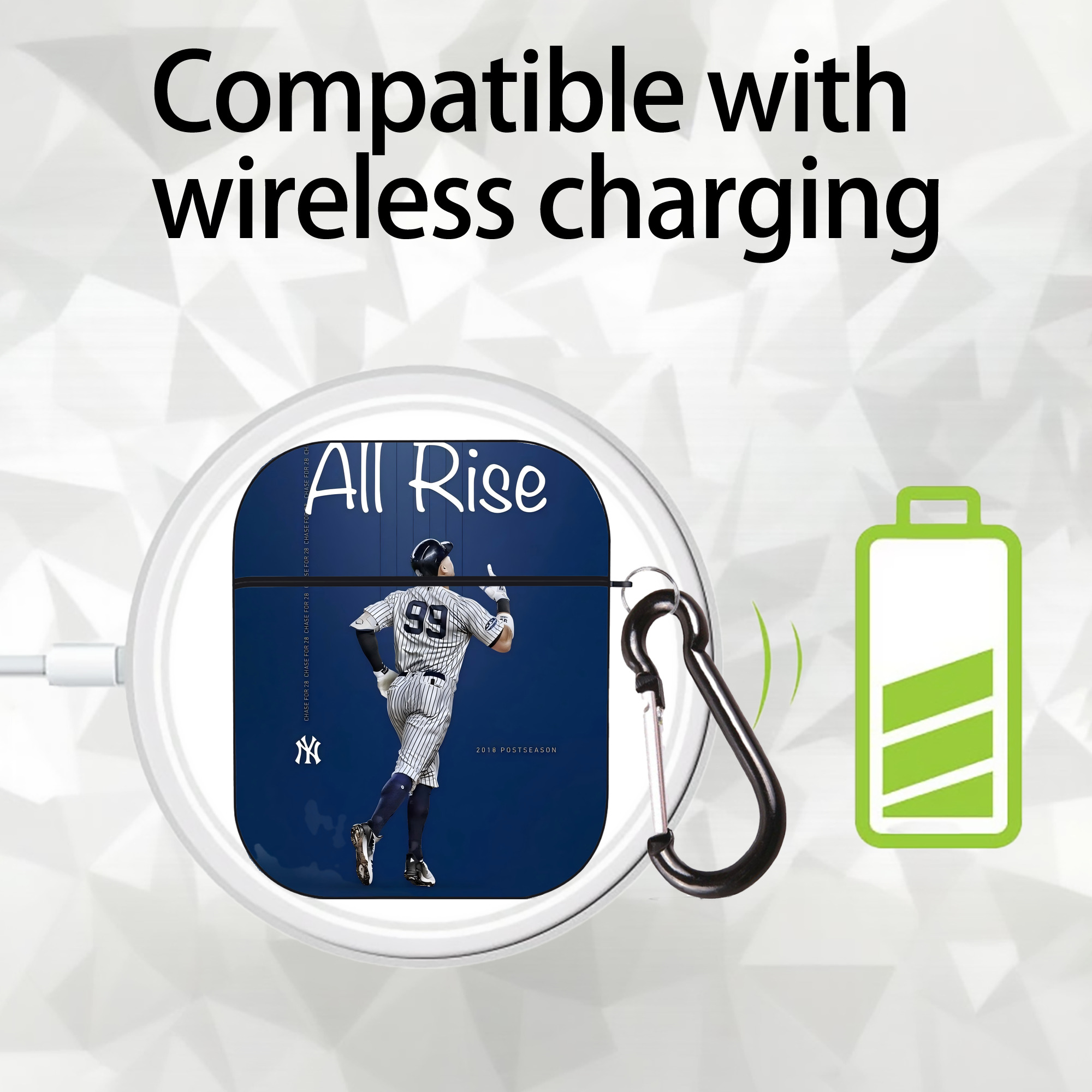 Aaron Judge 99 All Rise AirPods 2 Case Hard Shell Black, Flexible PC Material, Precise Cutouts, Full Protection, Anti-Fingerprint, Washable, Includes Keychain – Durable & Slim Design