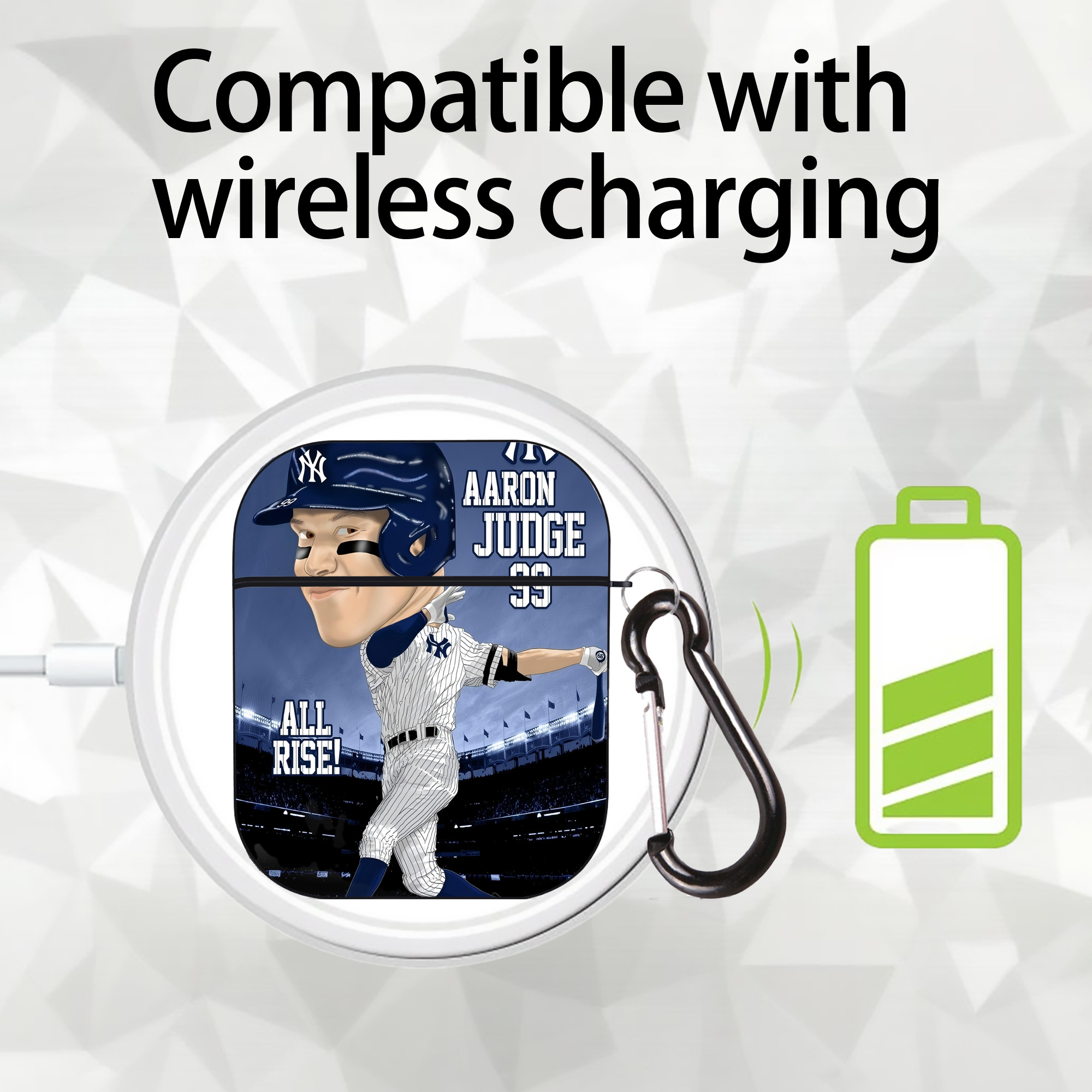 Aaron Judge 99 All Rise Cartoon AirPods 2 Case Hard Shell Black, Flexible PC Material, Precise Cutouts, Full Protection, Anti-Fingerprint, Washable, Includes Keychain – Durable & Slim Design