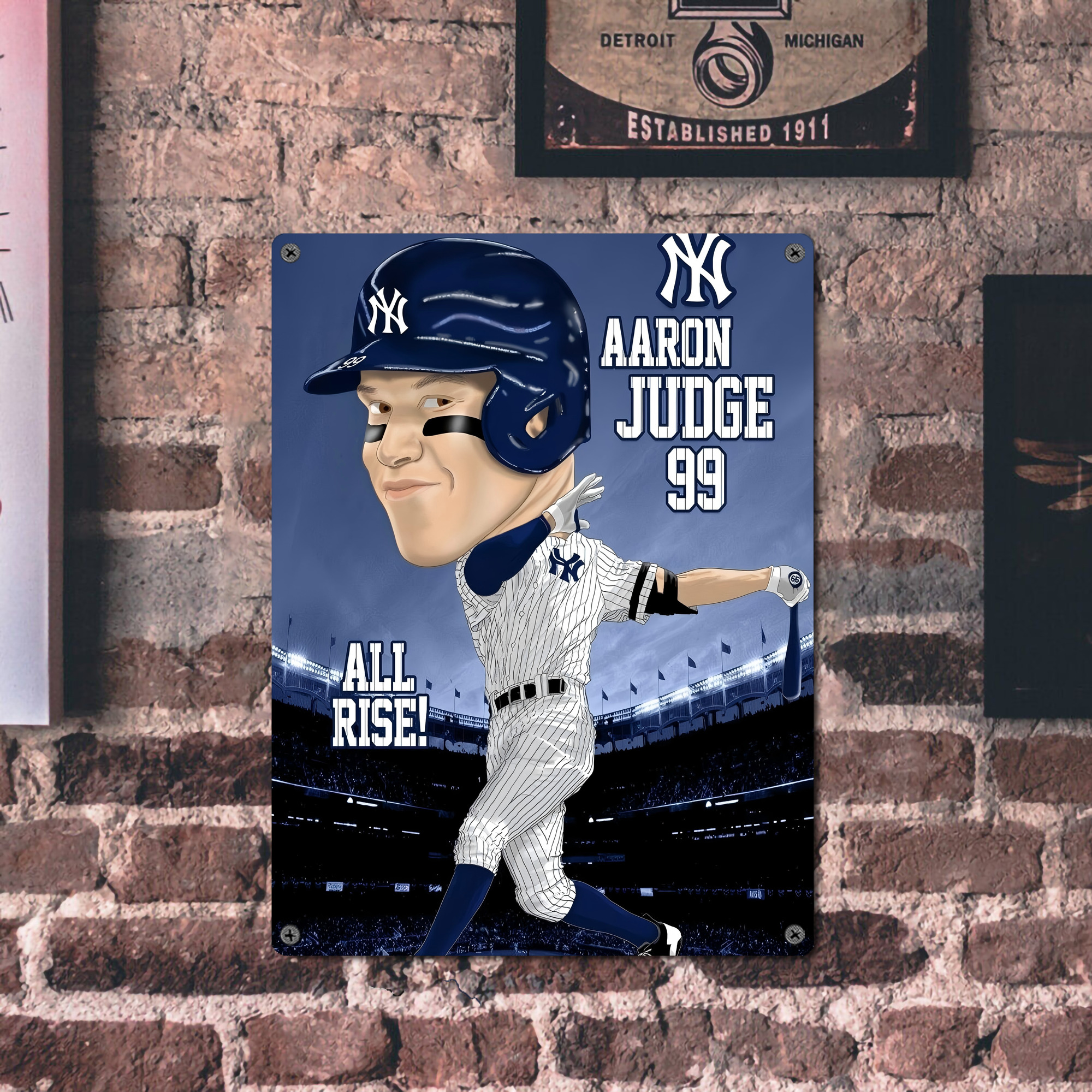 Aaron Judge 99 All Rise Cartoon Vintage Metal Tin Sign 12x16inch – Retro Wall Art Decor For Home, Bar, Kitchen, Bedroom, Office – Durable Iron Sheet Poster, Easy To Hang, Full-Color Printing