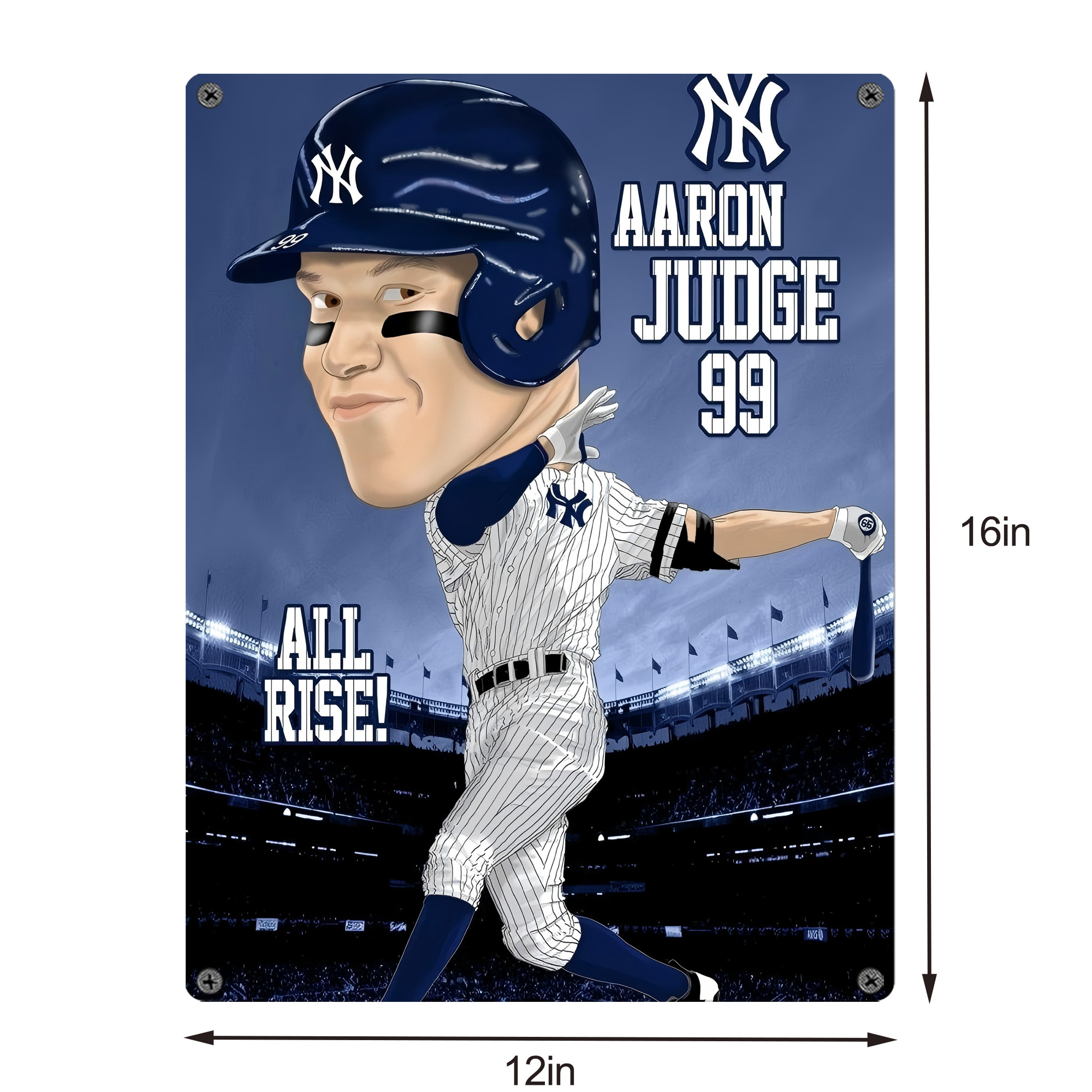 Aaron Judge 99 All Rise Cartoon Vintage Metal Tin Sign 12x16inch – Retro Wall Art Decor For Home, Bar, Kitchen, Bedroom, Office – Durable Iron Sheet Poster, Easy To Hang, Full-Color Printing