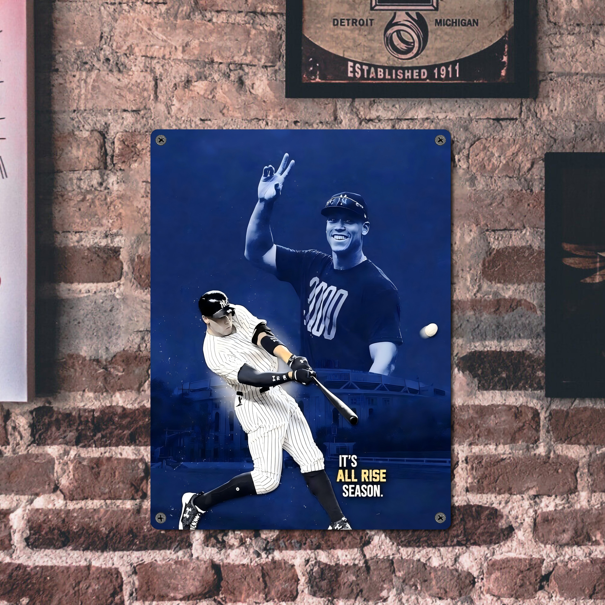 Aaron Judge It‘s All Rise Season Vintage Metal Tin Sign 12x16inch – Retro Wall Art Decor For Home, Bar, Kitchen, Bedroom, Office – Durable Iron Sheet Poster, Easy To Hang, Full-Color Printing