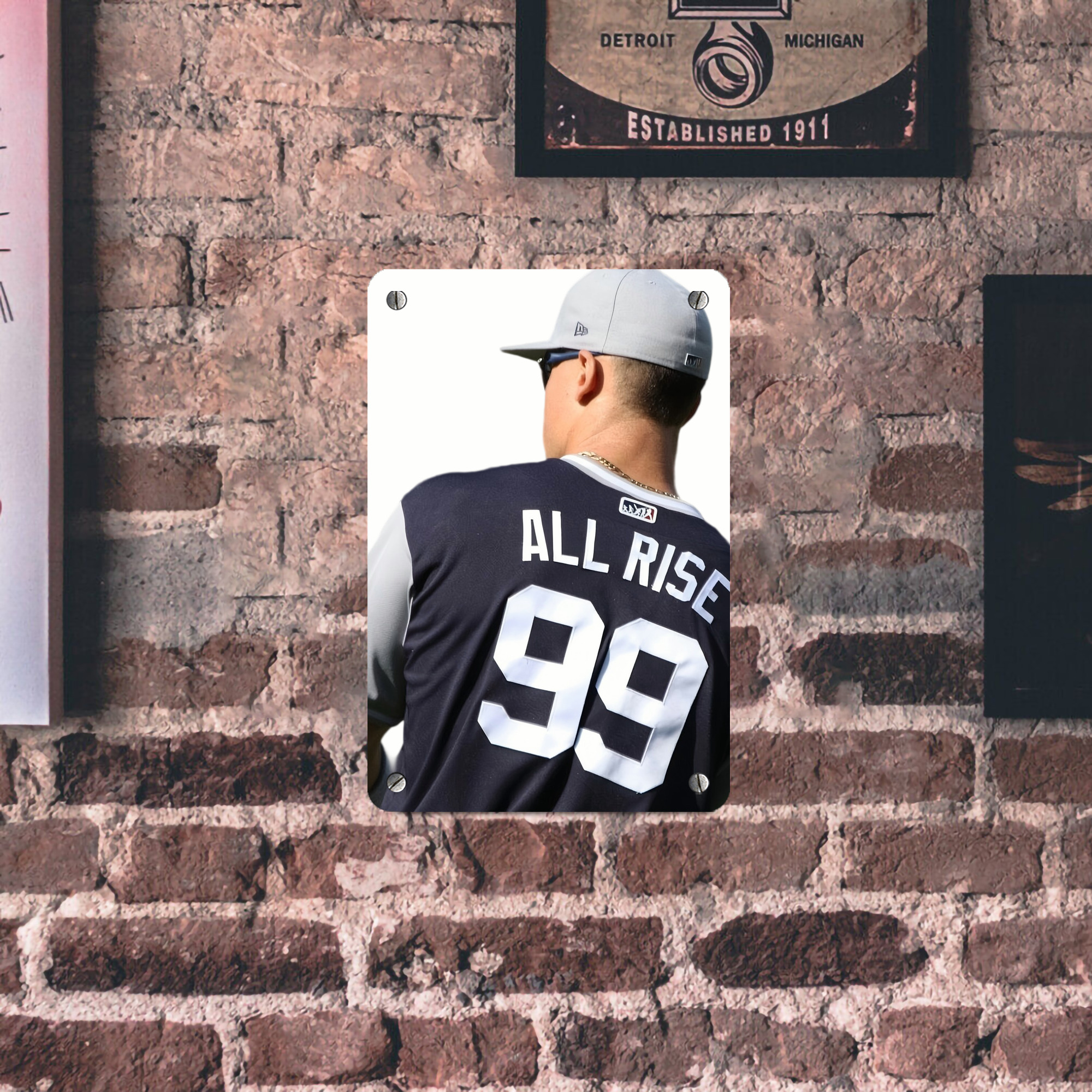 Aaron Judge 99 All Rise Metal Tin Sign 8x12inch - High-Quality Full-Print Decorative Wall Art, Durable Rust-Resistant Metal Plaque For Living Room, Bedroom, Kitchen, Office, Bar Décor