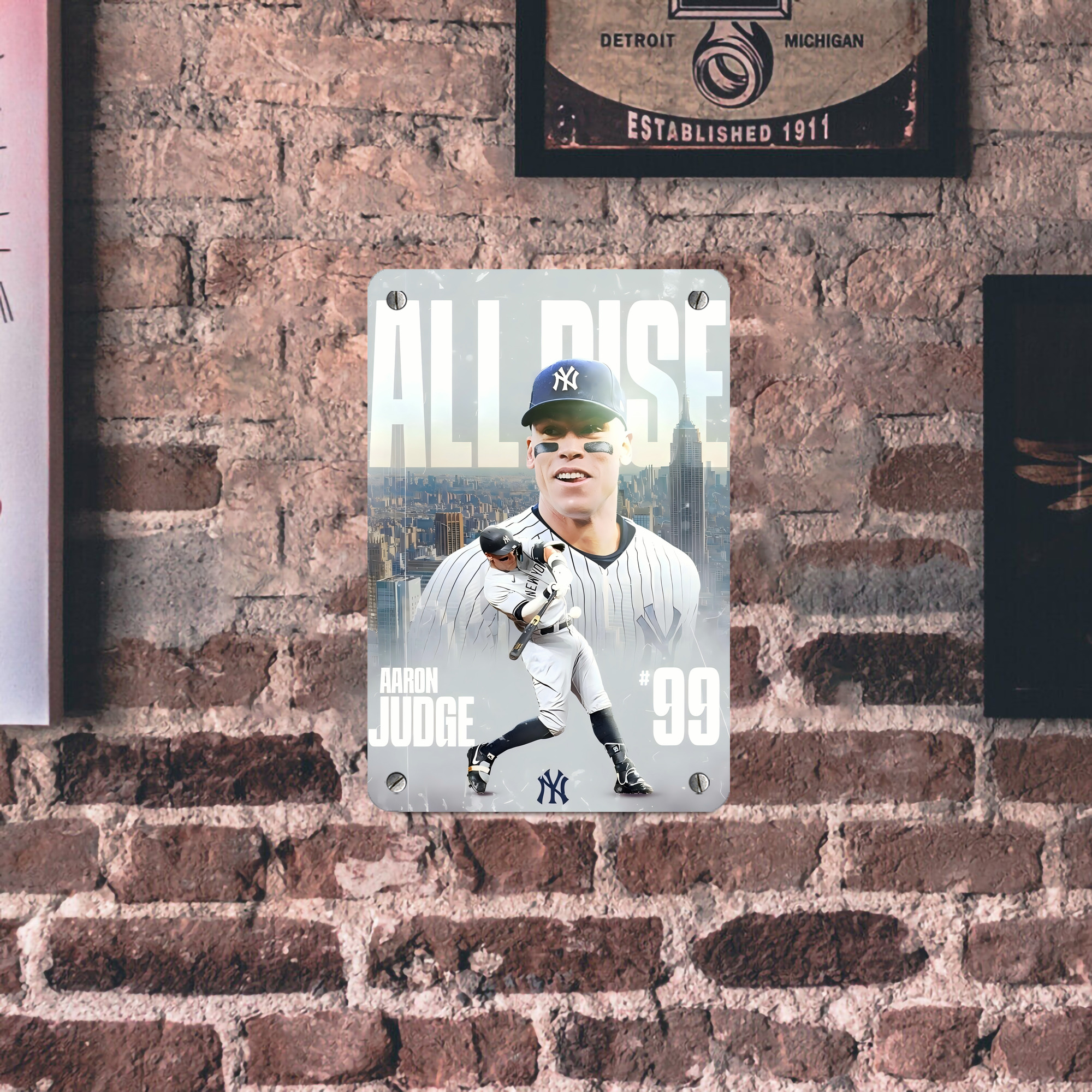 Aaron Judge 99 All Rise Metal Tin Sign 8x12inch - High-Quality Full-Print Decorative Wall Art, Durable Rust-Resistant Metal Plaque For Living Room, Bedroom, Kitchen, Office, Bar Décor