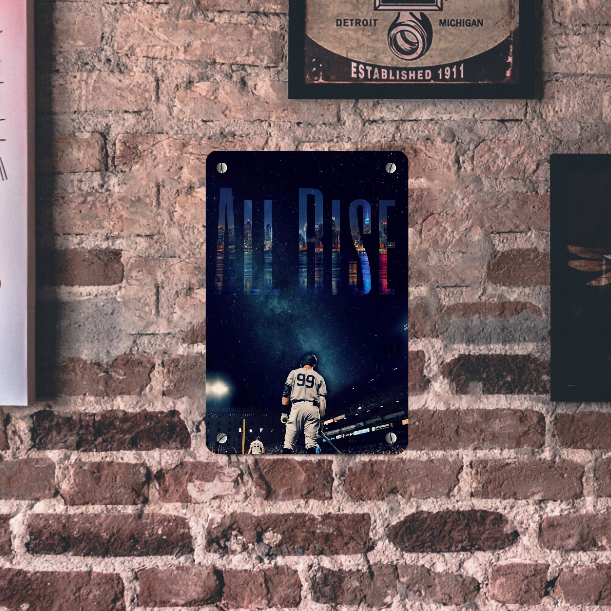 Aaron Judge 99 All Rise Metal Tin Sign 8x12inch - High-Quality Full-Print Decorative Wall Art, Durable Rust-Resistant Metal Plaque For Living Room, Bedroom, Kitchen, Office, Bar Décor