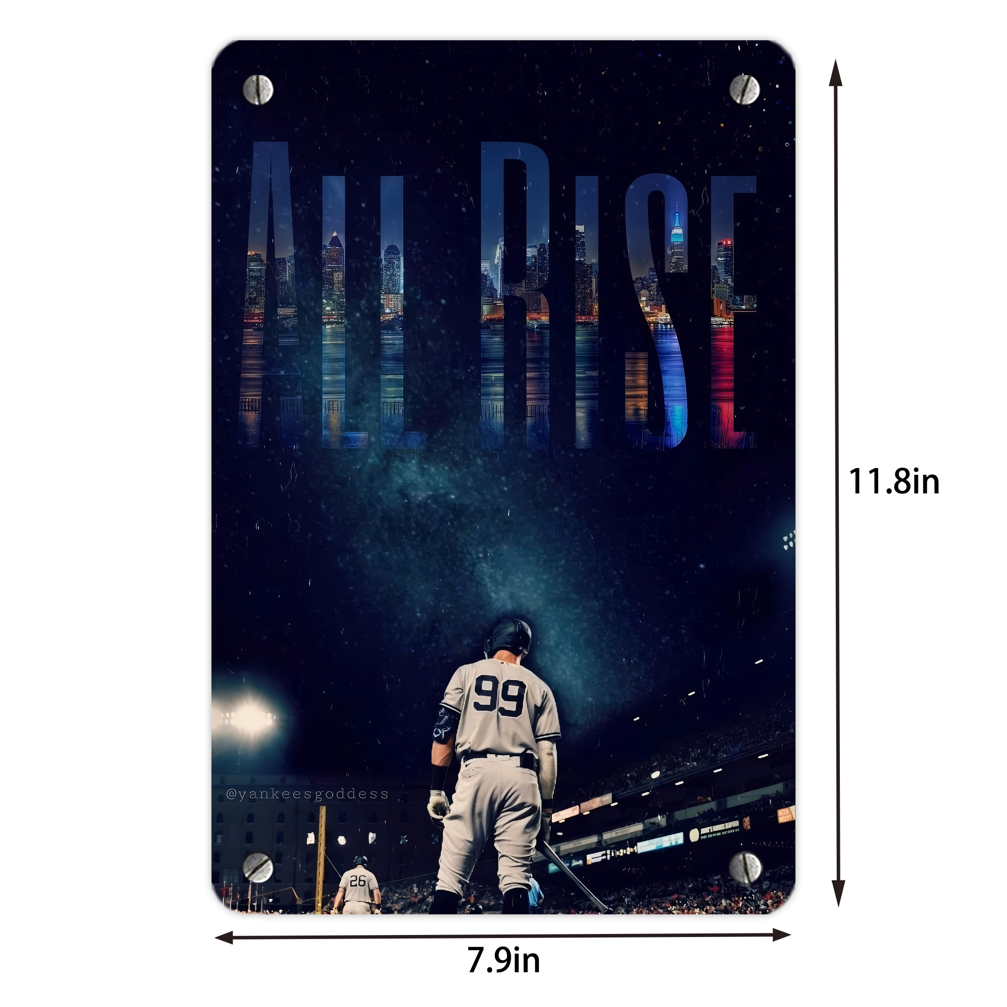 Aaron Judge 99 All Rise Metal Tin Sign 8x12inch - High-Quality Full-Print Decorative Wall Art, Durable Rust-Resistant Metal Plaque For Living Room, Bedroom, Kitchen, Office, Bar Décor