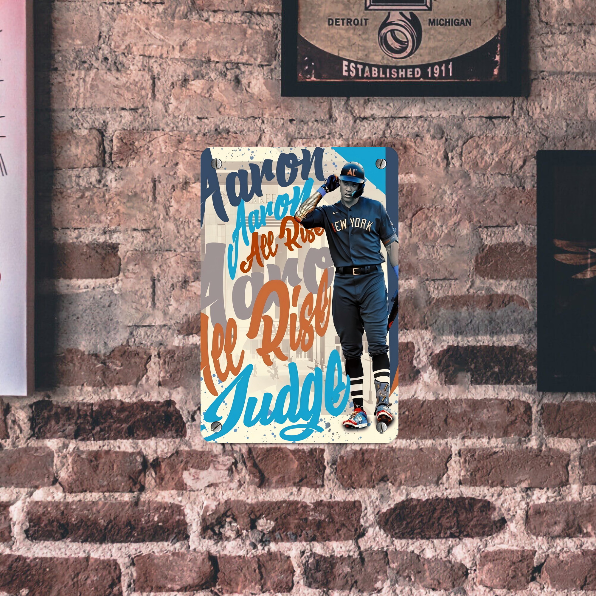 Aaron Judge 99 All Rise Metal Tin Sign 8x12inch - High-Quality Full-Print Decorative Wall Art, Durable Rust-Resistant Metal Plaque For Living Room, Bedroom, Kitchen, Office, Bar Décor