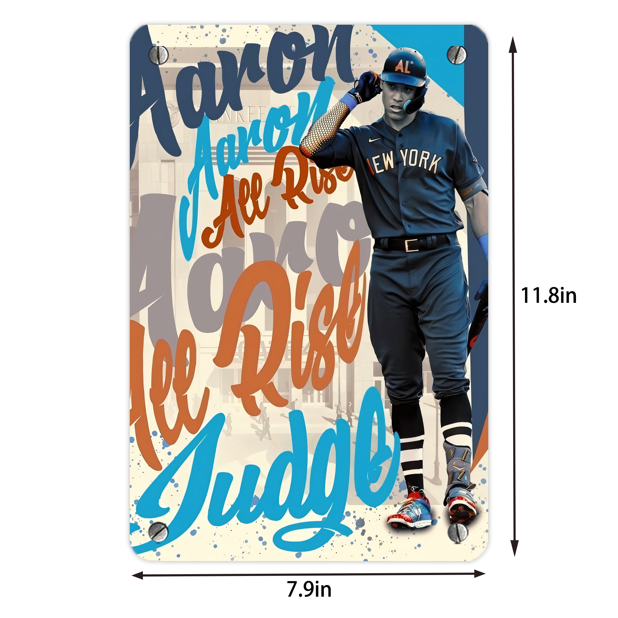 Aaron Judge 99 All Rise Metal Tin Sign 8x12inch - High-Quality Full-Print Decorative Wall Art, Durable Rust-Resistant Metal Plaque For Living Room, Bedroom, Kitchen, Office, Bar Décor
