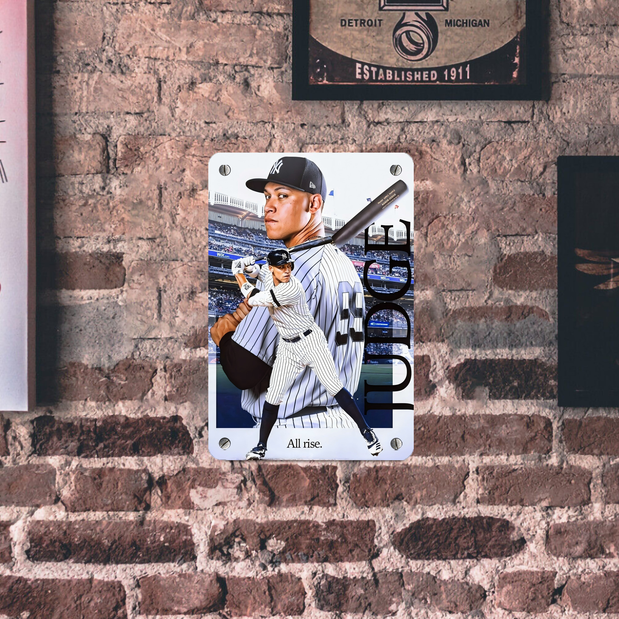 Aaron Judge 99 All Rise Metal Tin Sign 8x12inch - High-Quality Full-Print Decorative Wall Art, Durable Rust-Resistant Metal Plaque For Living Room, Bedroom, Kitchen, Office, Bar Décor