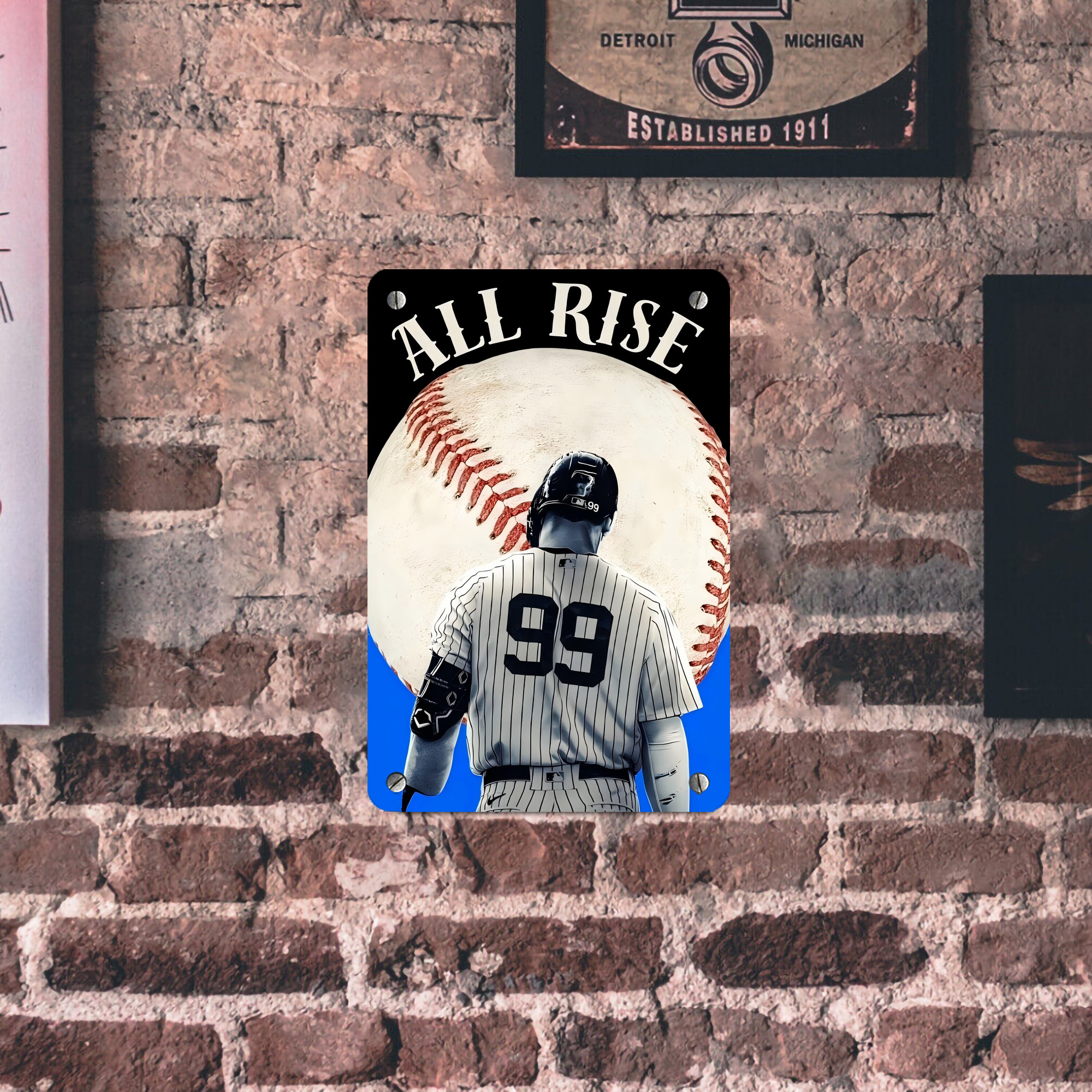Aaron Judge 99 All Rise Metal Tin Sign 8x12inch - High-Quality Full-Print Decorative Wall Art, Durable Rust-Resistant Metal Plaque For Living Room, Bedroom, Kitchen, Office, Bar Décor