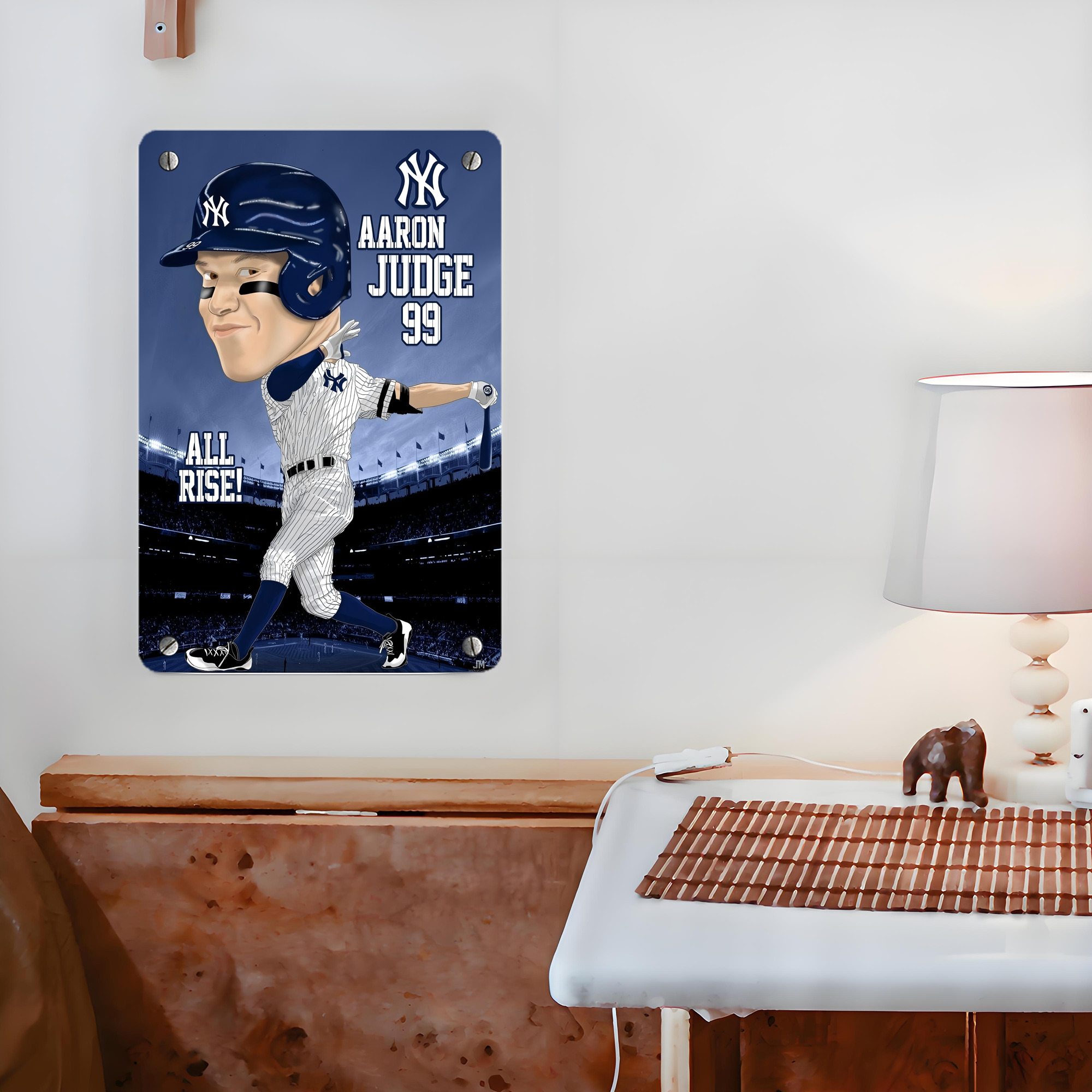 Aaron Judge 99 All Rise Cartoon Metal Tin Sign 8x12inch - High-Quality Full-Print Decorative Wall Art, Durable Rust-Resistant Metal Plaque For Living Room, Bedroom, Kitchen, Office, Bar Décor