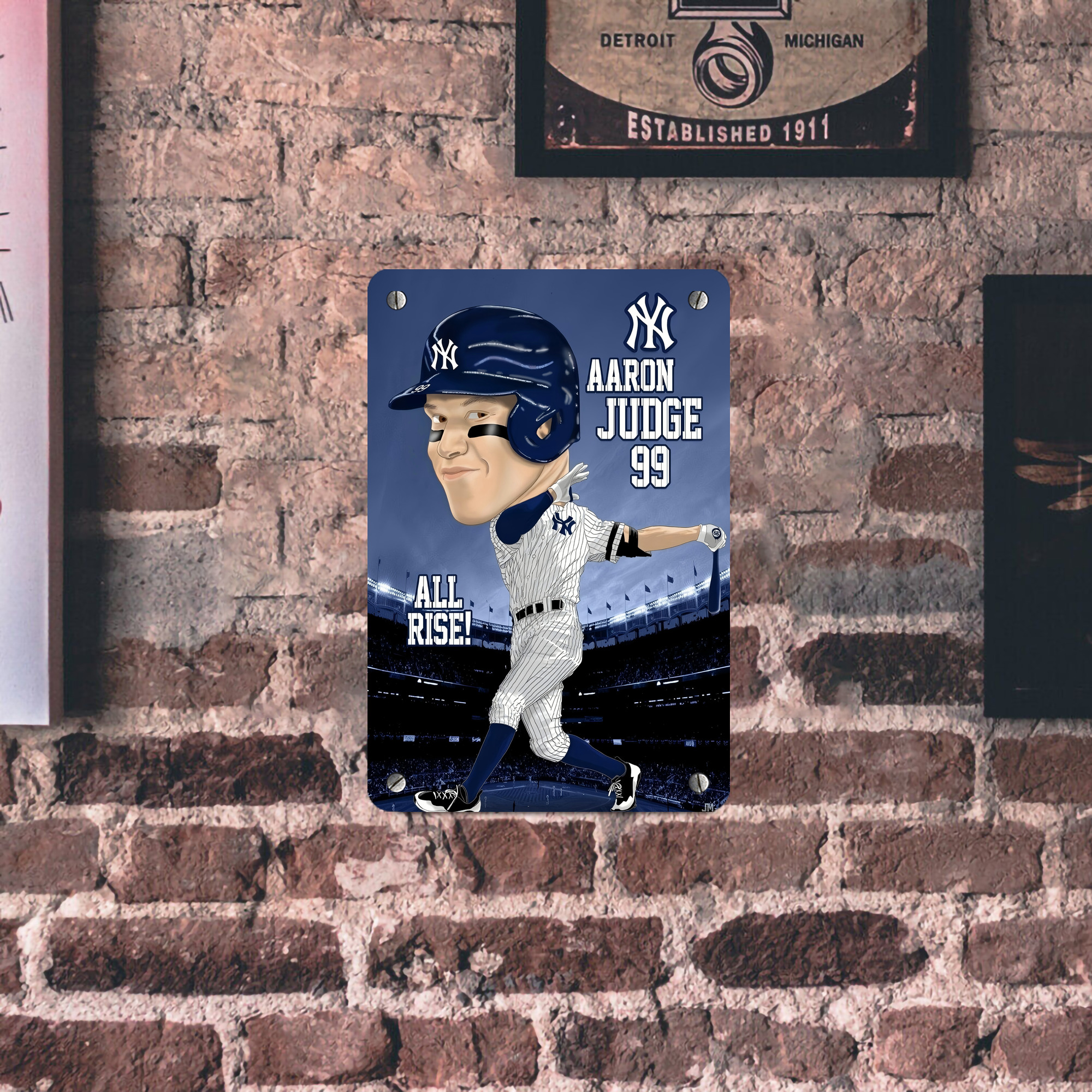 Aaron Judge 99 All Rise Cartoon Metal Tin Sign 8x12inch - High-Quality Full-Print Decorative Wall Art, Durable Rust-Resistant Metal Plaque For Living Room, Bedroom, Kitchen, Office, Bar Décor