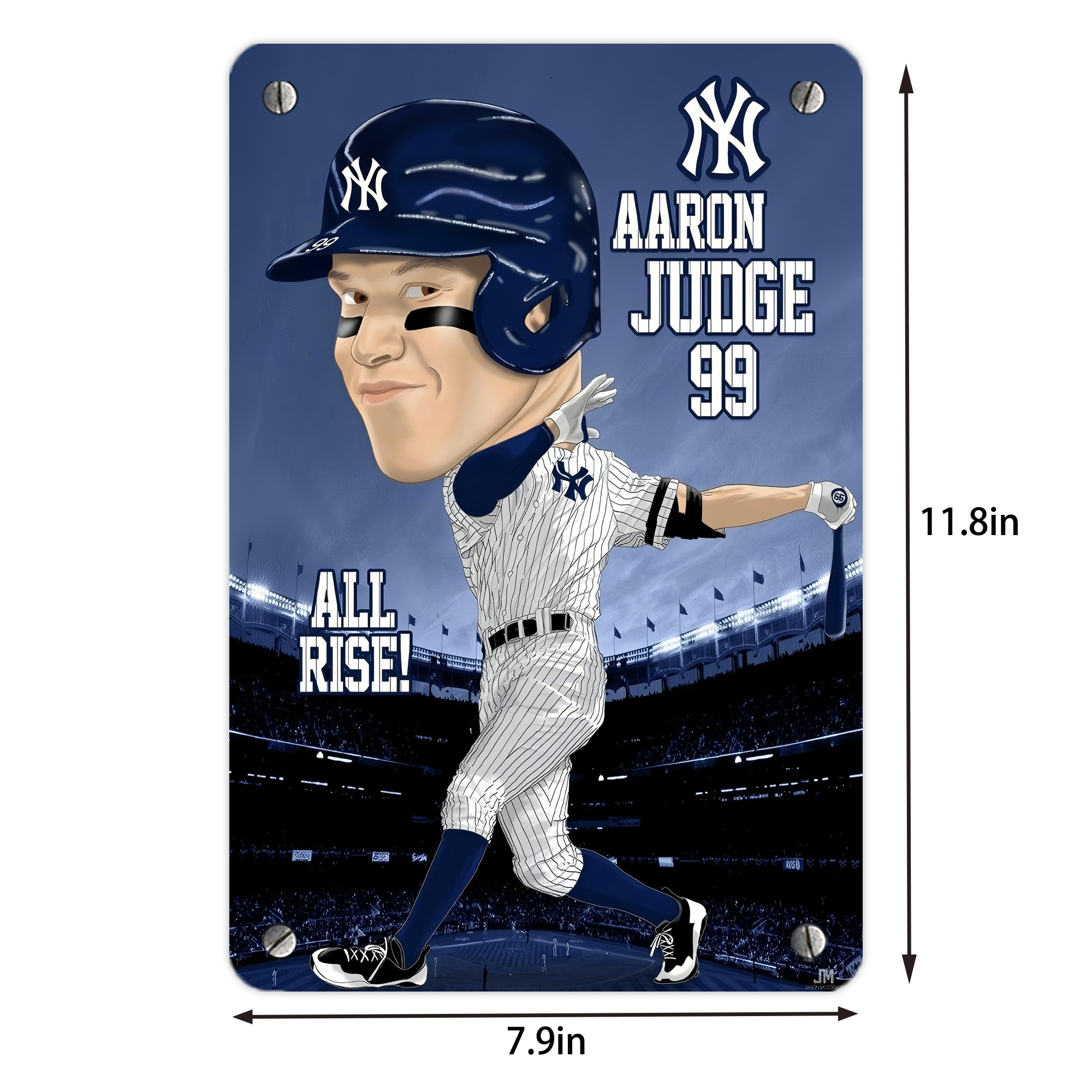 Aaron Judge 99 All Rise Cartoon Metal Tin Sign 8x12inch - High-Quality Full-Print Decorative Wall Art, Durable Rust-Resistant Metal Plaque For Living Room, Bedroom, Kitchen, Office, Bar Décor