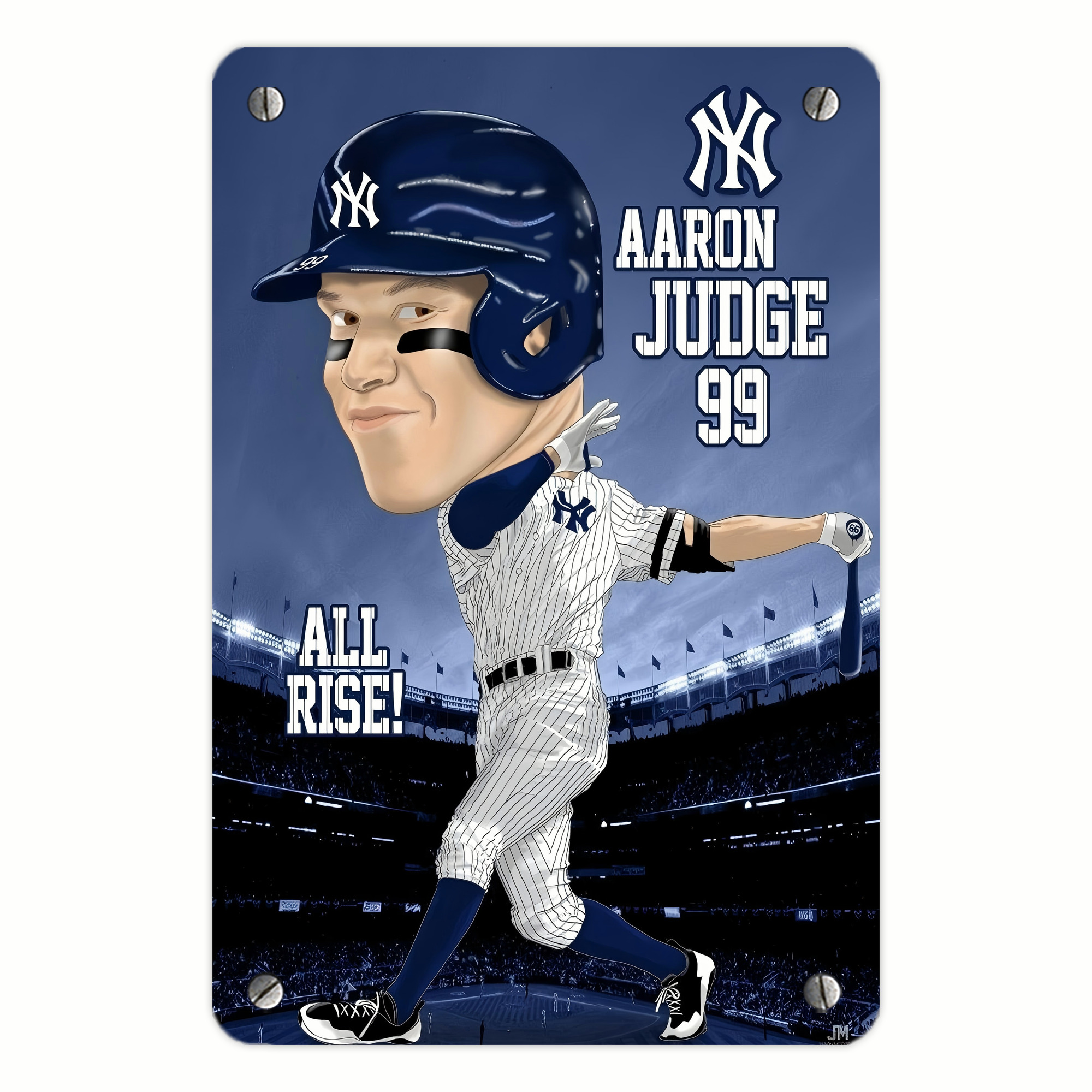 Aaron Judge 99 All Rise Cartoon Metal Tin Sign 8x12inch - High-Quality Full-Print Decorative Wall Art, Durable Rust-Resistant Metal Plaque For Living Room, Bedroom, Kitchen, Office, Bar Décor