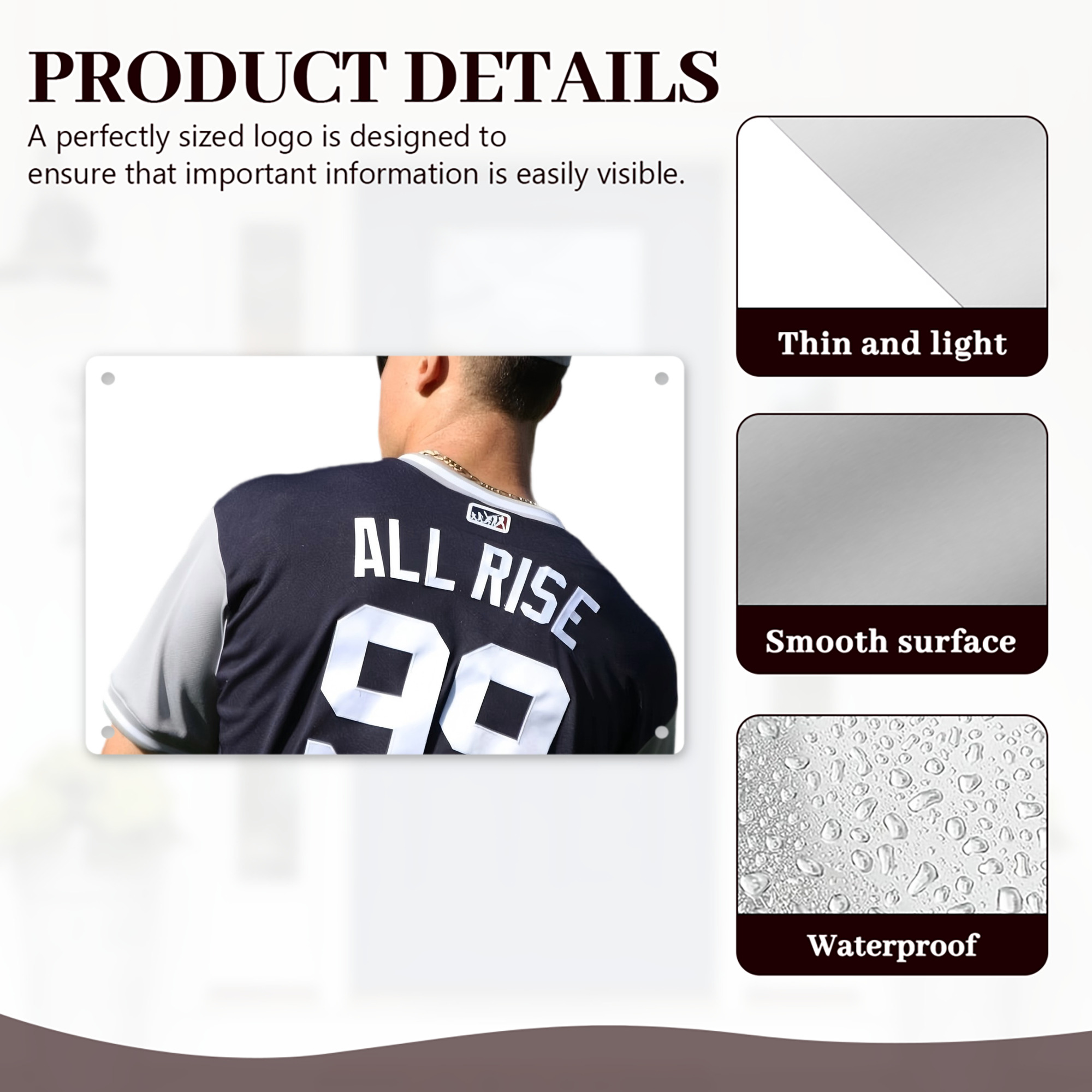 Aaron Judge 99 All Rise Decorative Aluminum Plaque – Horizontal Design – Durable, Stylish, Easy To Install – Ideal For Home, Office, Bar, And More