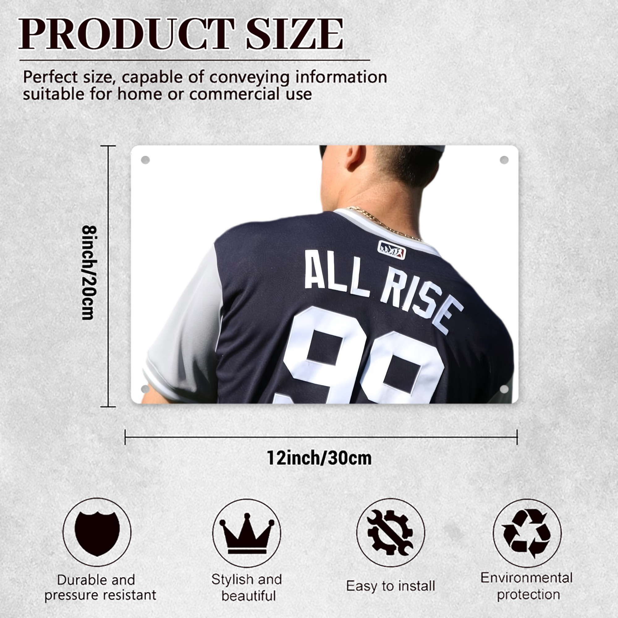 Aaron Judge 99 All Rise Decorative Aluminum Plaque – Horizontal Design – Durable, Stylish, Easy To Install – Ideal For Home, Office, Bar, And More