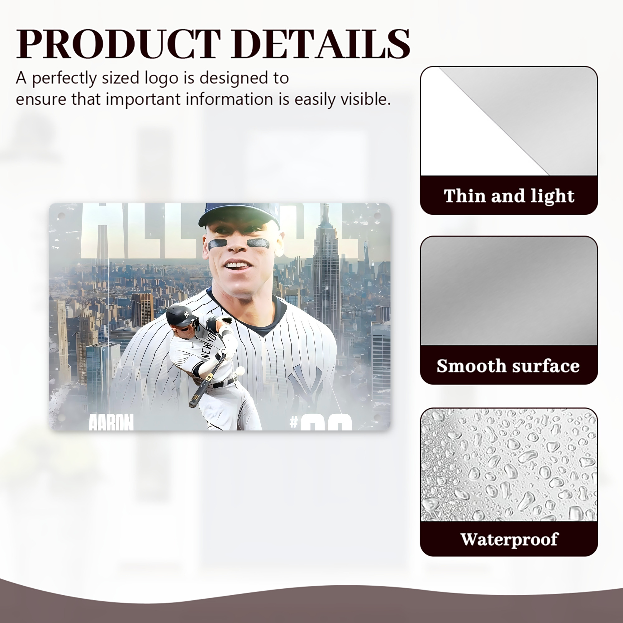 Aaron Judge 99 All Rise Decorative Aluminum Plaque – Horizontal Design – Durable, Stylish, Easy To Install – Ideal For Home, Office, Bar, And More