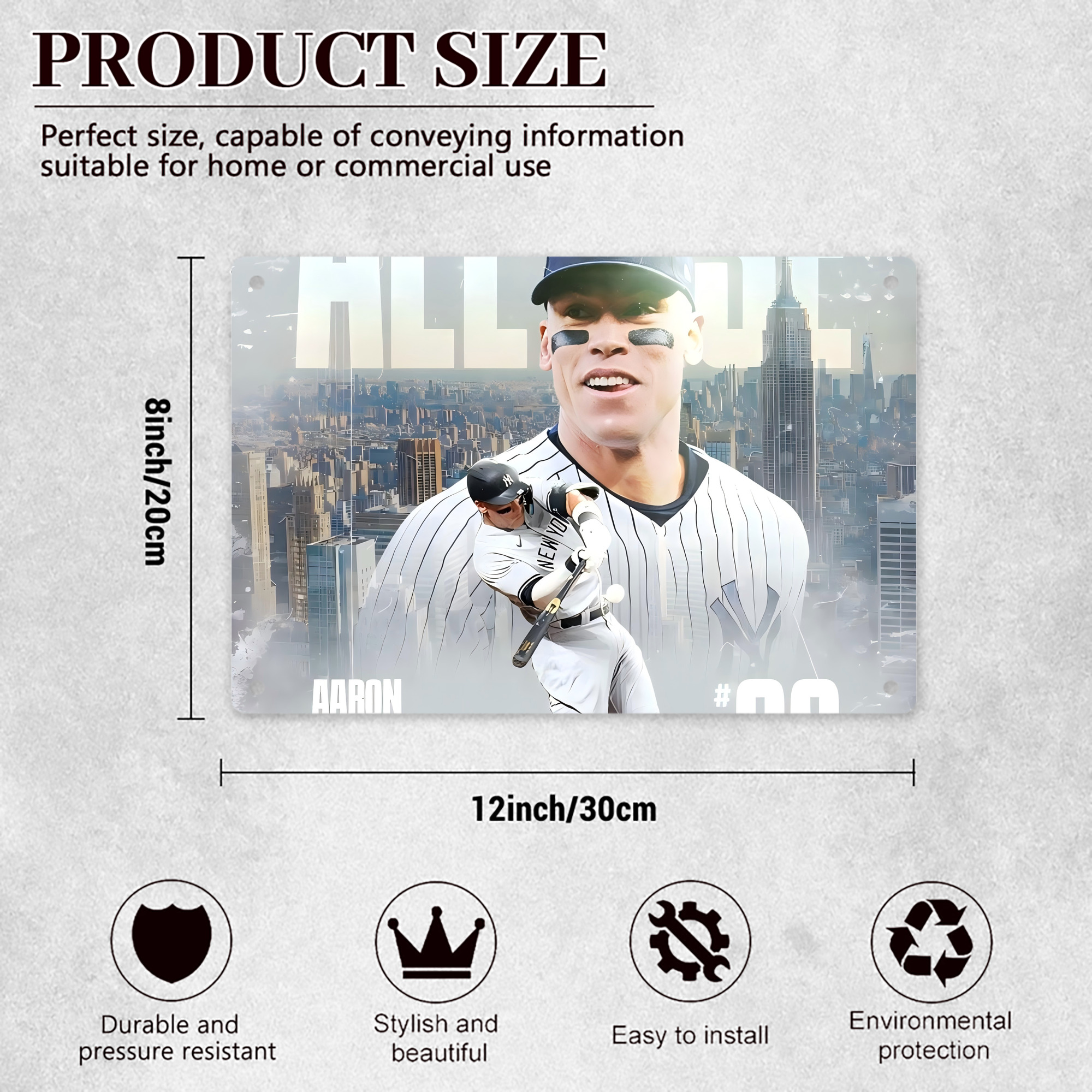 Aaron Judge 99 All Rise Decorative Aluminum Plaque – Horizontal Design – Durable, Stylish, Easy To Install – Ideal For Home, Office, Bar, And More