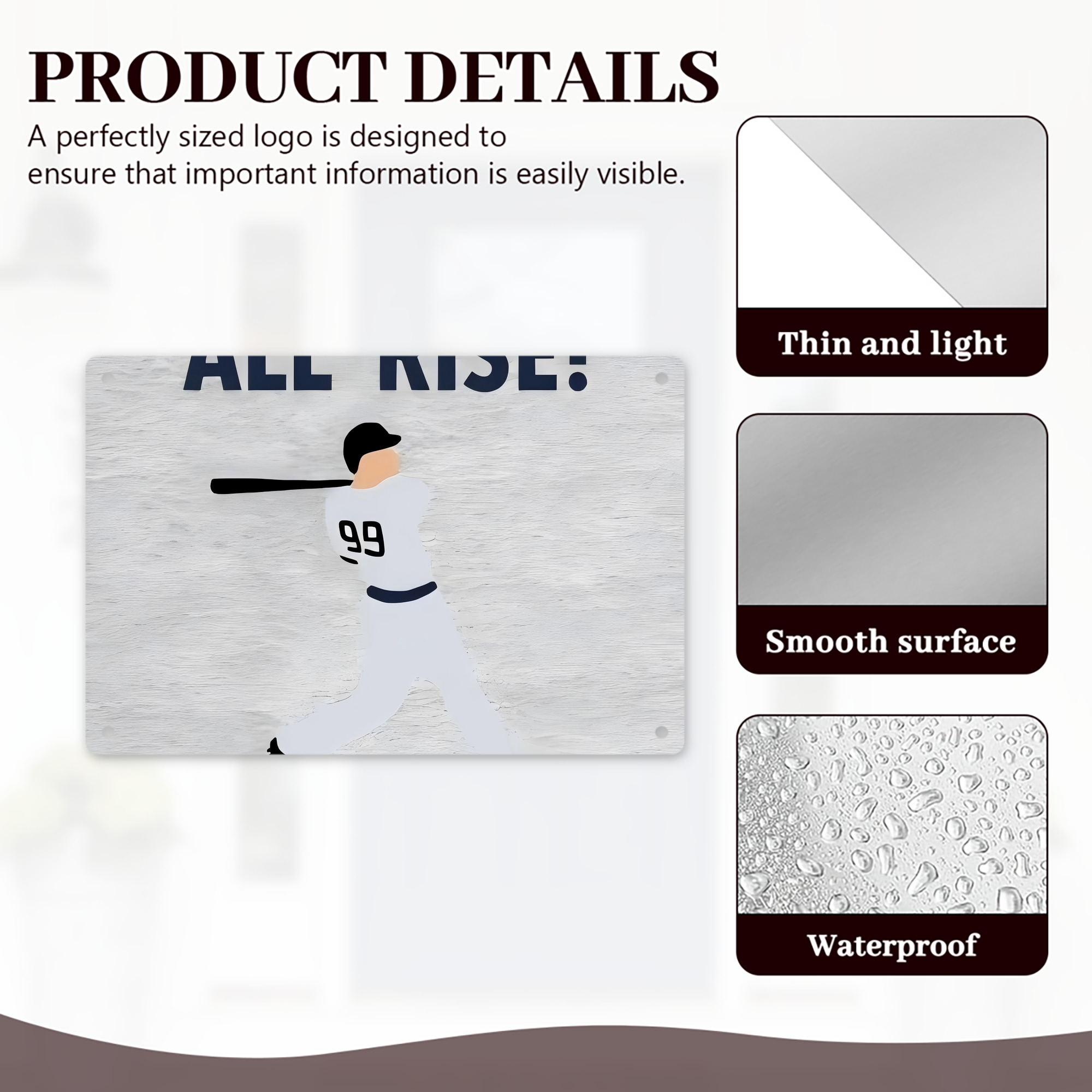 Aaron Judge 99 All Rise Decorative Aluminum Plaque – Horizontal Design – Durable, Stylish, Easy To Install – Ideal For Home, Office, Bar, And More