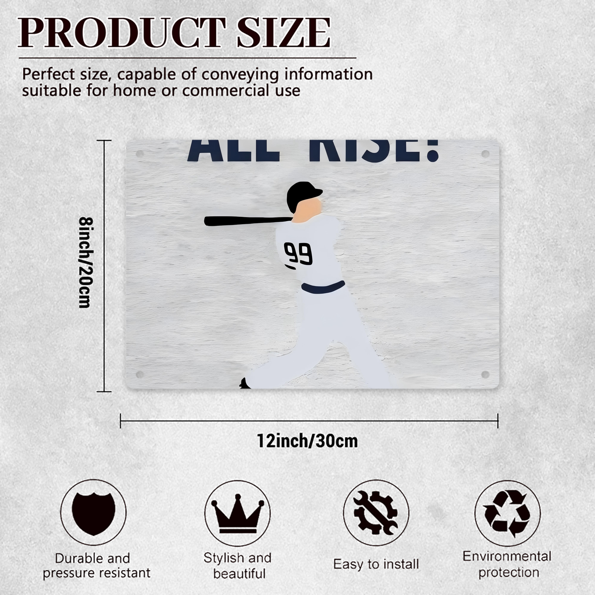 Aaron Judge 99 All Rise Decorative Aluminum Plaque – Horizontal Design – Durable, Stylish, Easy To Install – Ideal For Home, Office, Bar, And More