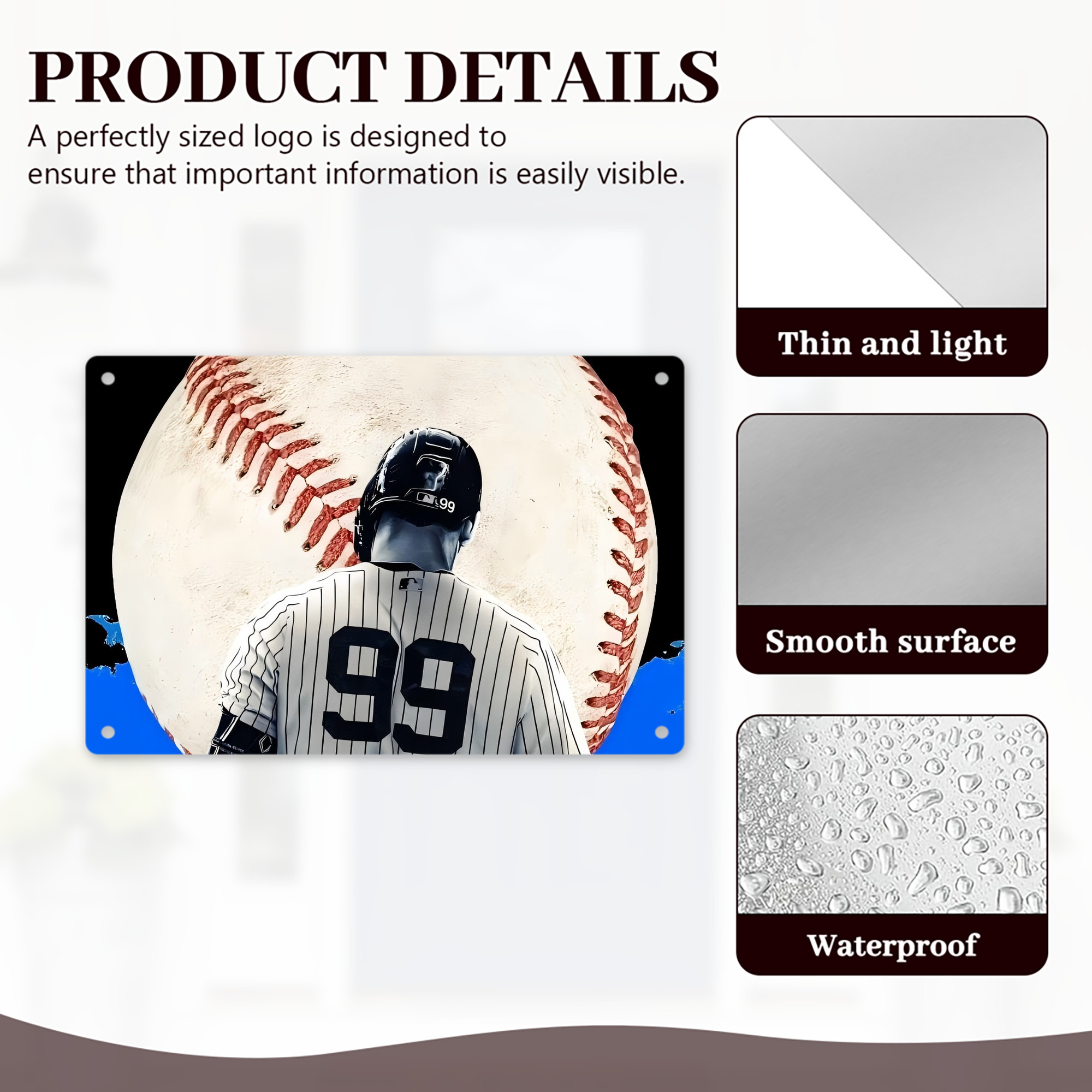 Aaron Judge 99 All Rise Decorative Aluminum Plaque – Horizontal Design – Durable, Stylish, Easy To Install – Ideal For Home, Office, Bar, And More