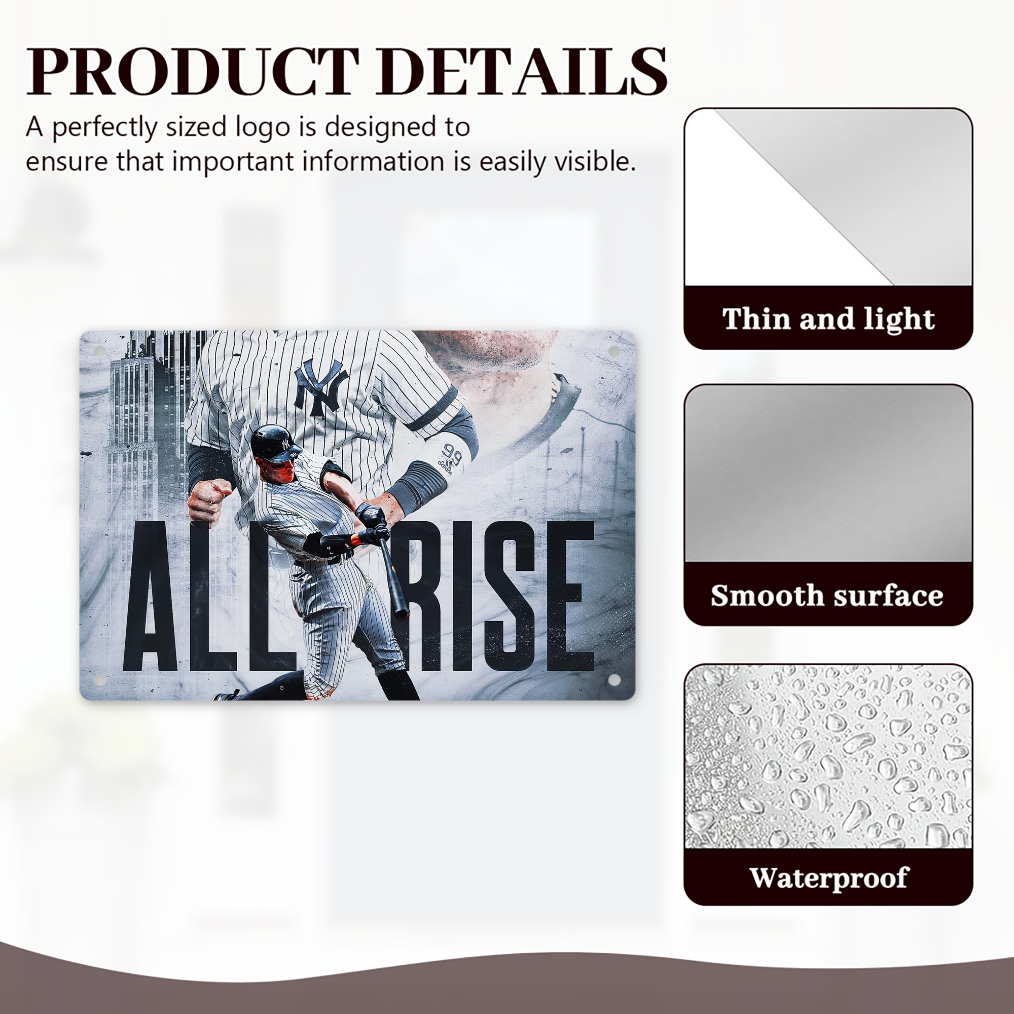 Aaron Judge 99 All Rise Decorative Aluminum Plaque – Horizontal Design – Durable, Stylish, Easy To Install – Ideal For Home, Office, Bar, And More