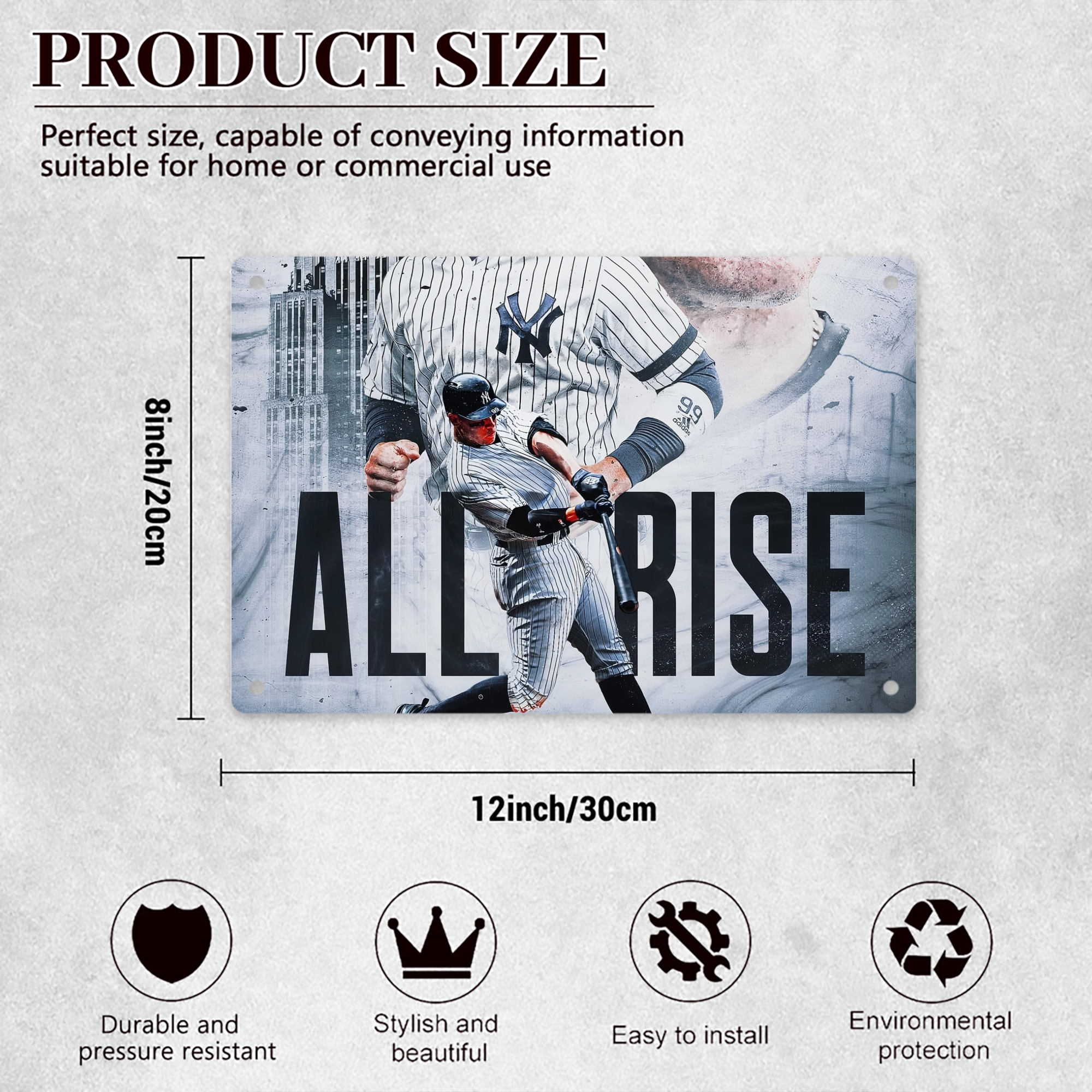 Aaron Judge 99 All Rise Decorative Aluminum Plaque – Horizontal Design – Durable, Stylish, Easy To Install – Ideal For Home, Office, Bar, And More