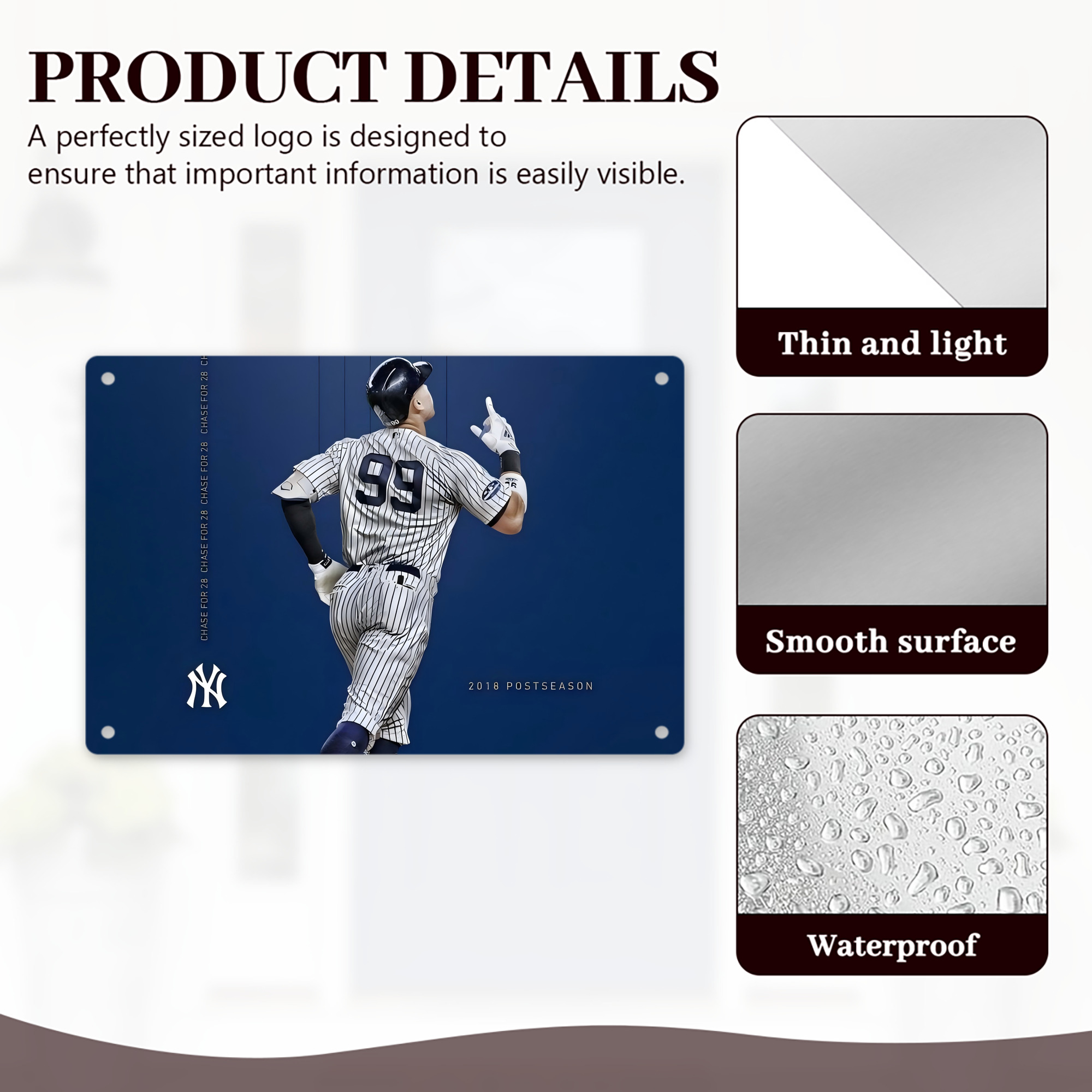 Aaron Judge 99 All Rise Decorative Aluminum Plaque – Horizontal Design – Durable, Stylish, Easy To Install – Ideal For Home, Office, Bar, And More