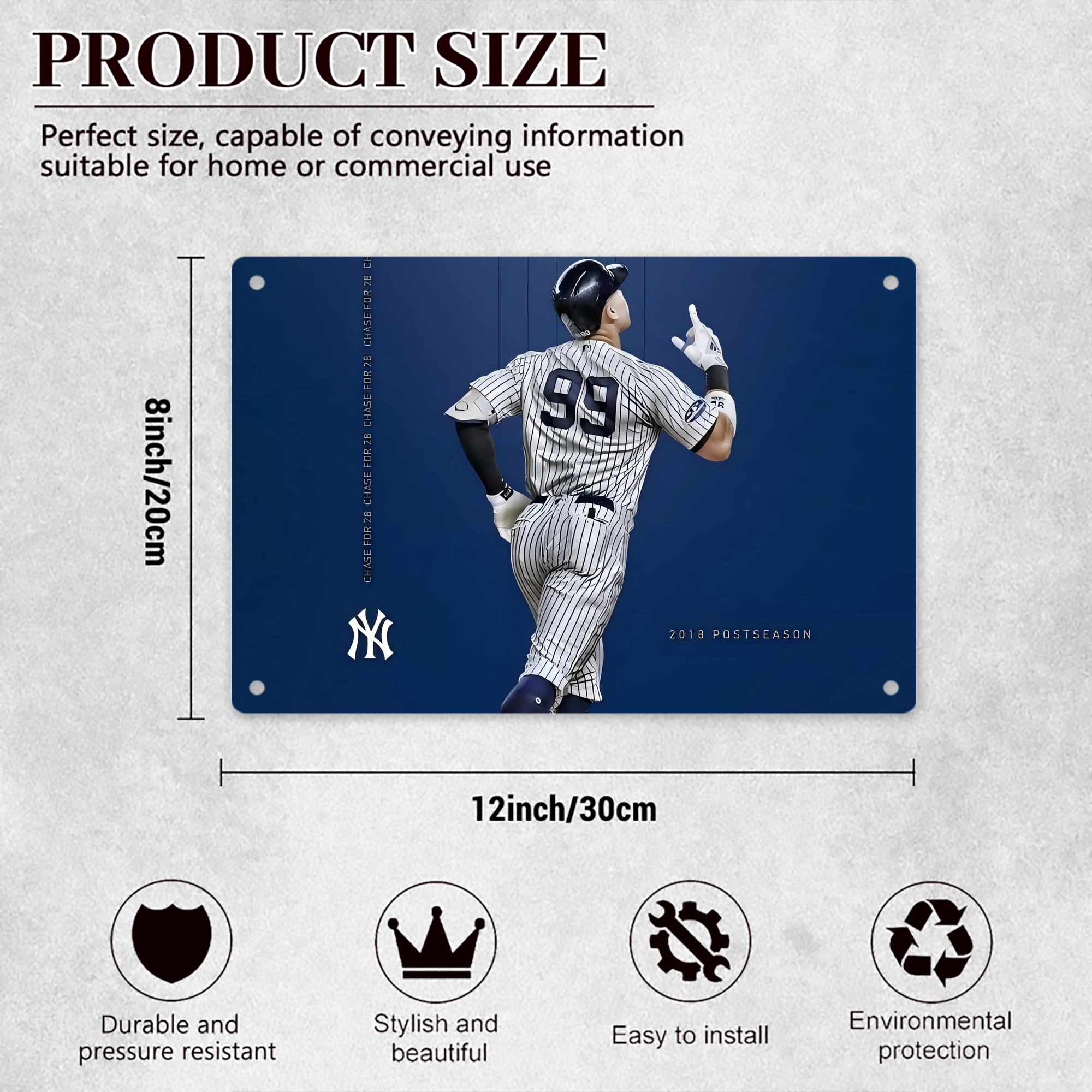 Aaron Judge 99 All Rise Decorative Aluminum Plaque – Horizontal Design – Durable, Stylish, Easy To Install – Ideal For Home, Office, Bar, And More