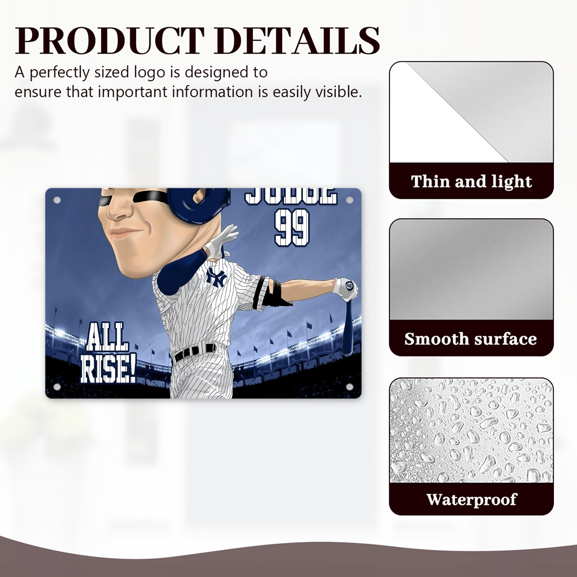 Aaron Judge 99 All Rise Cartoon Decorative Aluminum Plaque – Horizontal Design – Durable, Stylish, Easy To Install – Ideal For Home, Office, Bar, And More