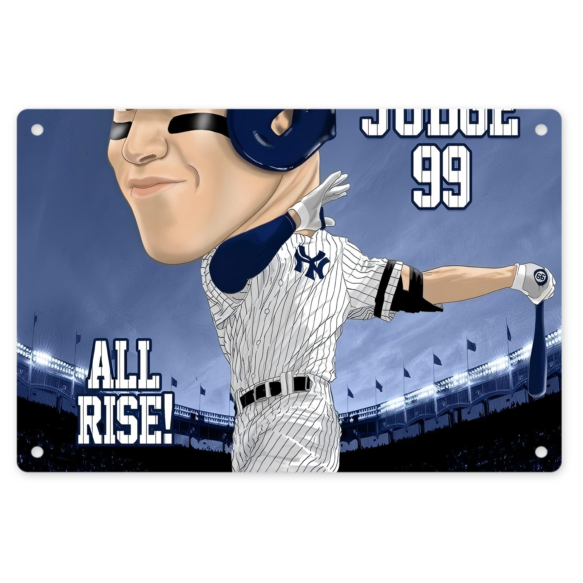 Aaron Judge 99 All Rise Cartoon Decorative Aluminum Plaque – Horizontal Design – Durable, Stylish, Easy To Install – Ideal For Home, Office, Bar, And More