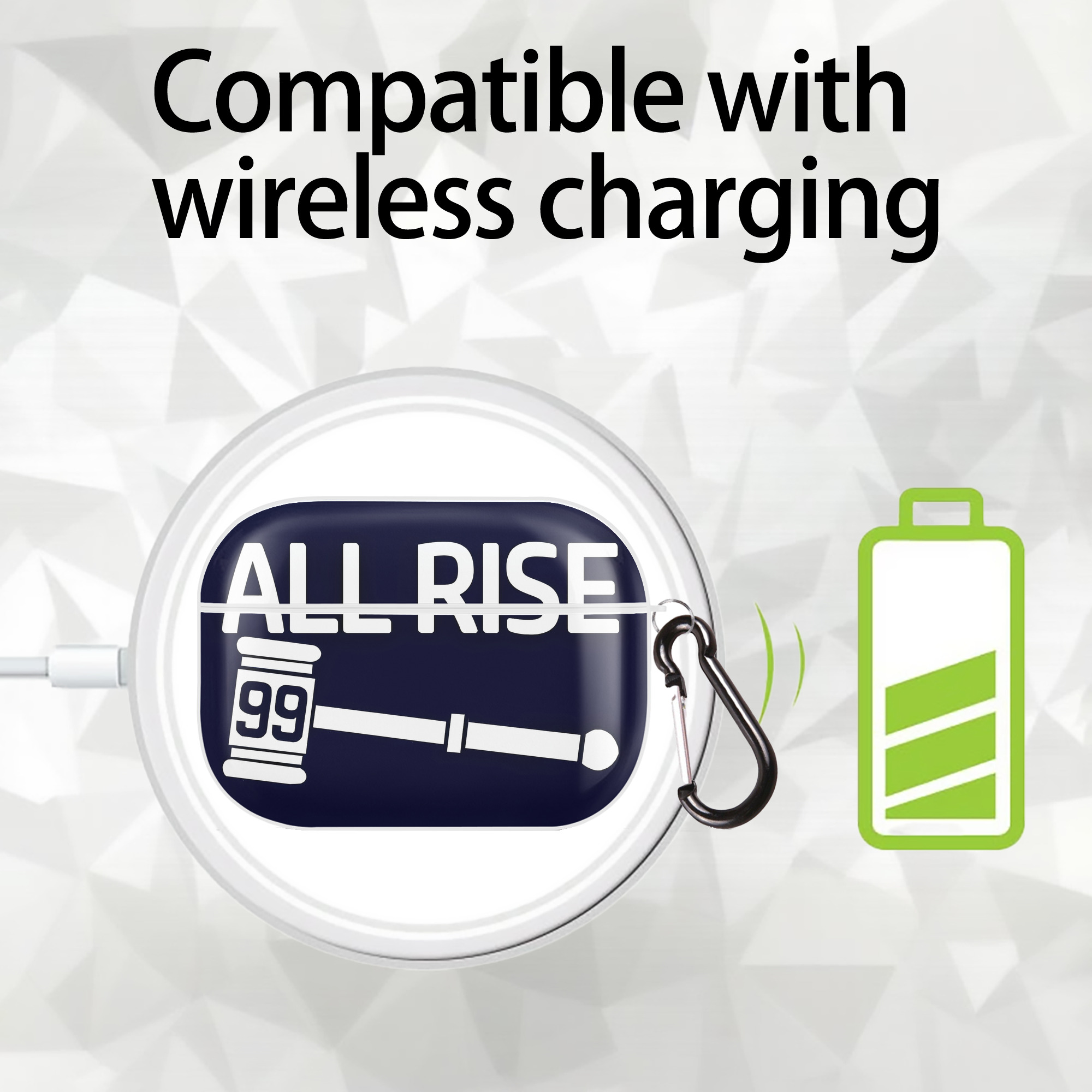 All Rise 99 Aaron Judge AirPods Pro Hard Case White With Keychain, Durable Flexible PC, Precise Cutouts, Anti-Fingerprint, Yellowing & Scratch Resistant, Full Protection, Washable