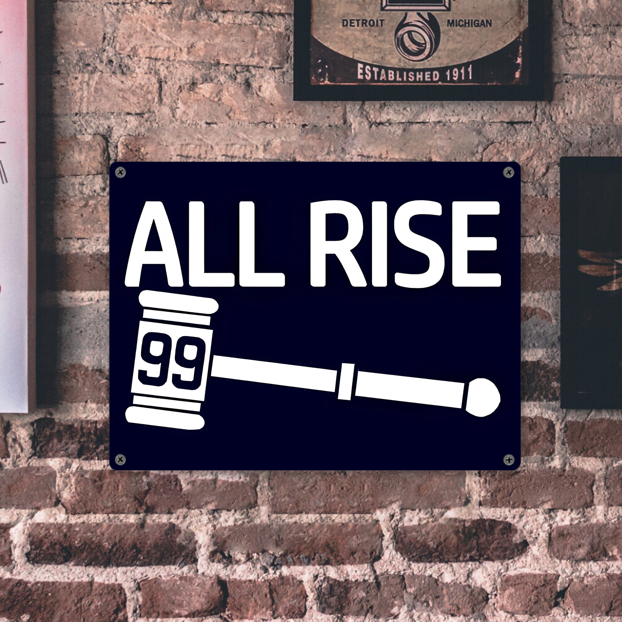 All Rise 99 Aaron Judge Vintage Metal Tin Sign 16x12 – Full-Print Iron Wall Decor – Durable, Fade-Resistant – Easy To Hang – Ideal For Home, Bar, Kitchen & Office Decor