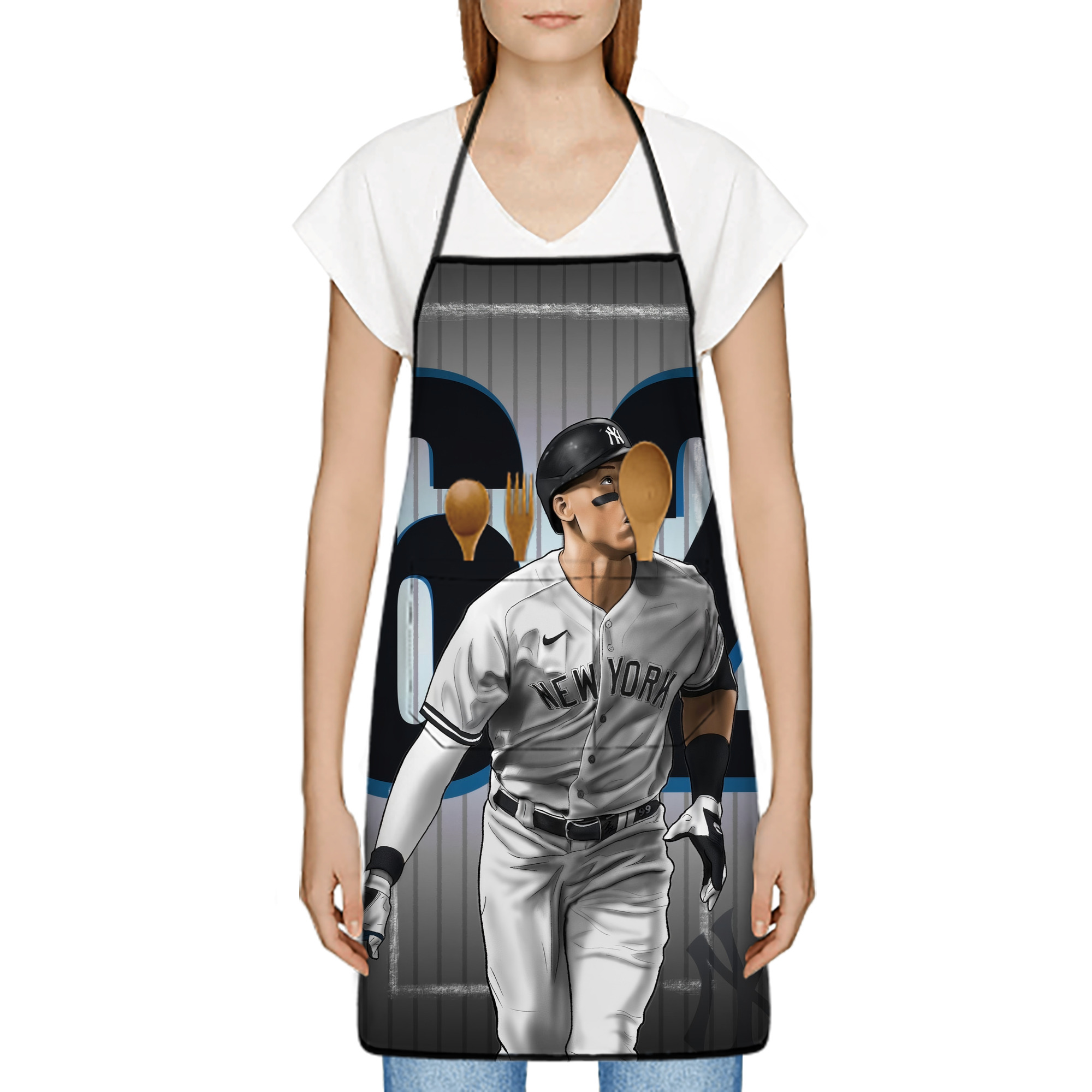 Aaron Judge 62 Home Runs Stain-Resistant Polyester Apron With Pocket – Full Print, Waterproof, Anti-Wrinkle, Anti-Pilling – Ideal For Kitchen, BBQ, Restaurant, Salon & More