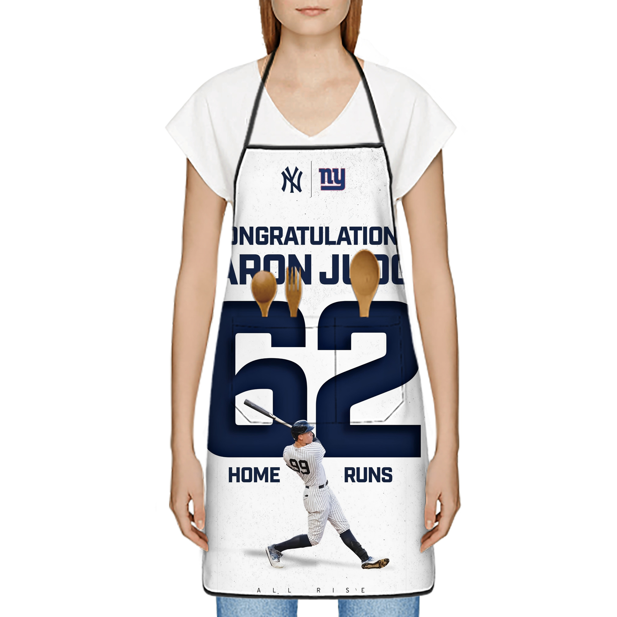 Aaron Judge 62 Home Runs Stain-Resistant Polyester Apron With Pocket – Full Print, Waterproof, Anti-Wrinkle, Anti-Pilling – Ideal For Kitchen, BBQ, Restaurant, Salon & More