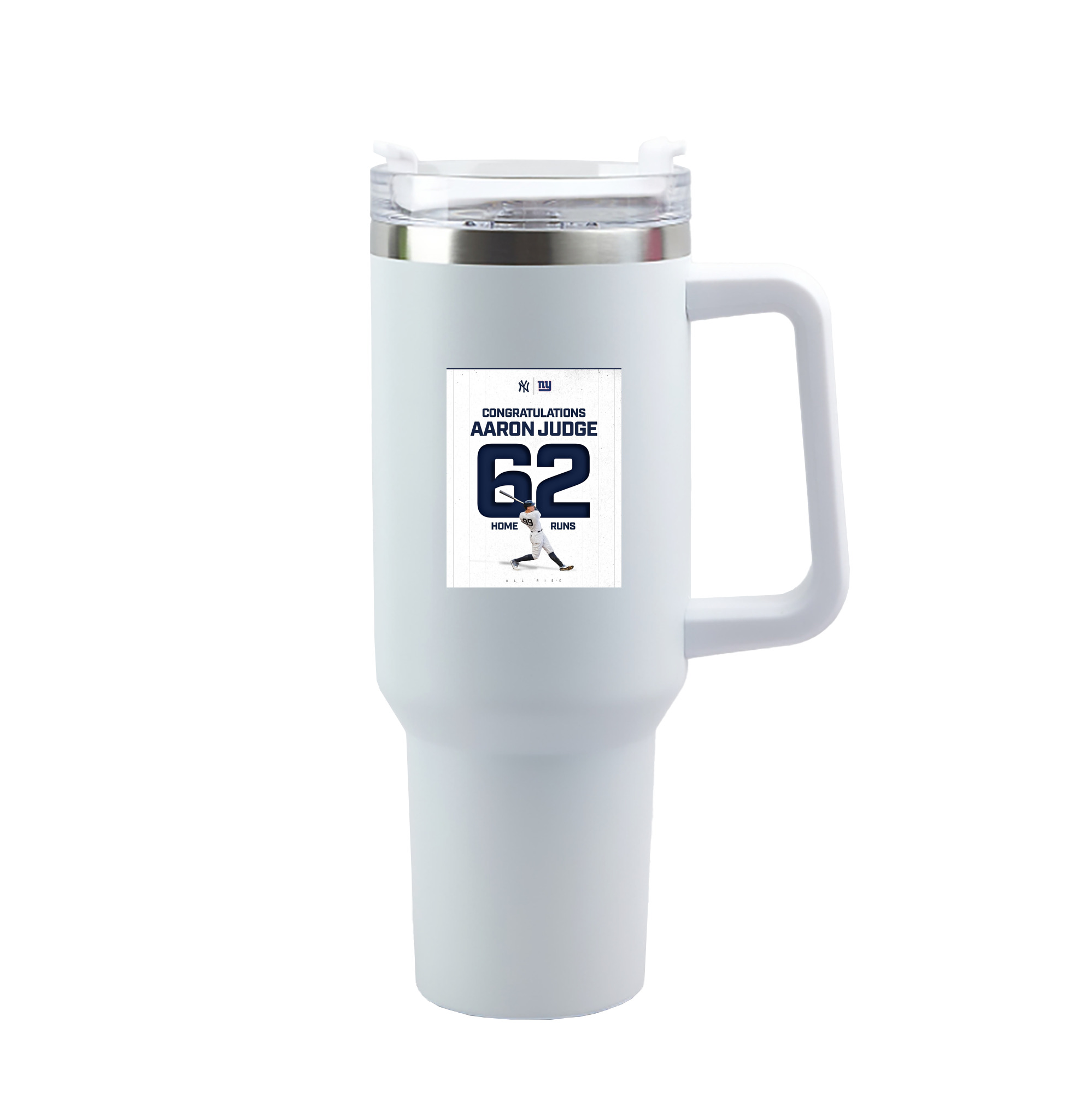 Aaron Judge 62 Home Runs 40oz Handle Car Tumbler – Durable Stainless Steel Travel Mug With UV Print – Double Wall Insulated, Fits Most Car Cup Holders
