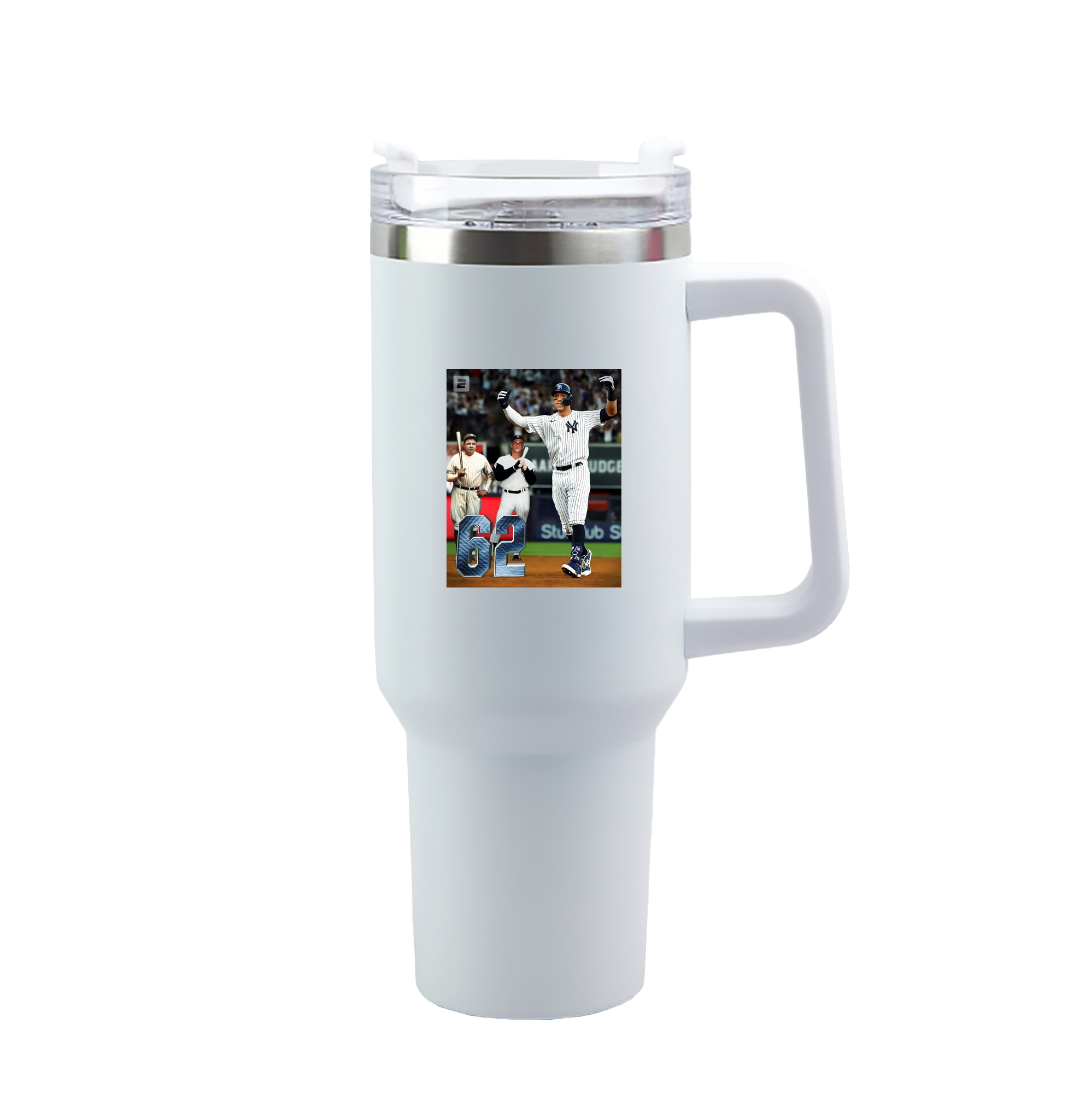 Aaron Judge 62 Home Runs 40oz Handle Car Tumbler – Durable Stainless Steel Travel Mug With UV Print – Double Wall Insulated, Fits Most Car Cup Holders